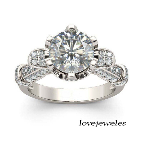 Lab-Created 2.90CT Round Cut Diamond Vintage Engagement Ring 14K White Gold Over