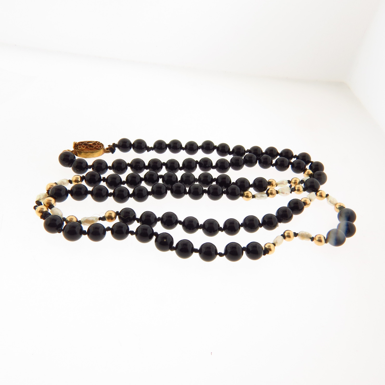 Vintage Onyx Bead Biwa Pearl Necklace Strand 6mm 29.5 Inch