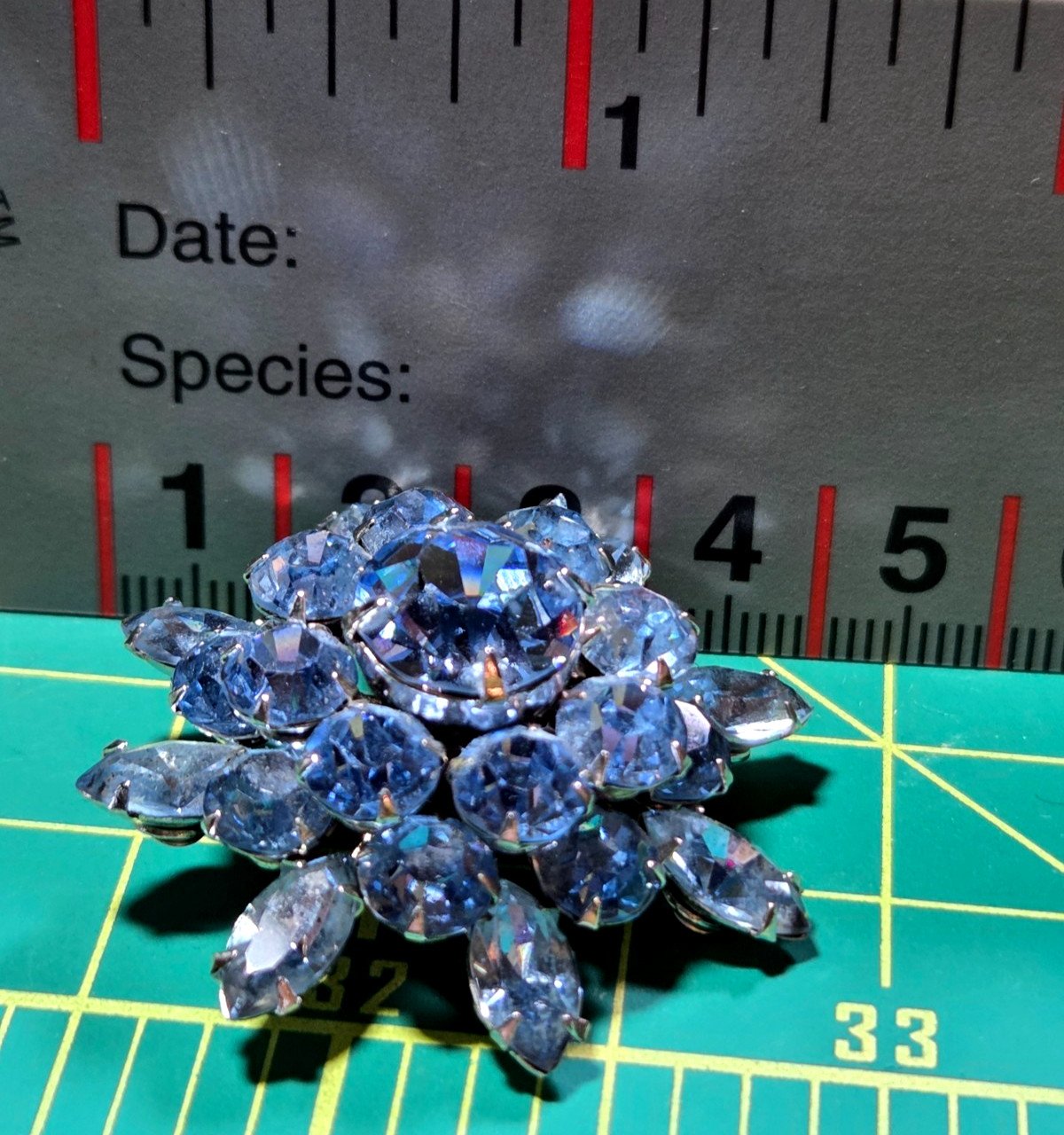 Vtg Coro Blue Crystal Starburst Rhinestone Brooch Silver Tone MCM 1.5″