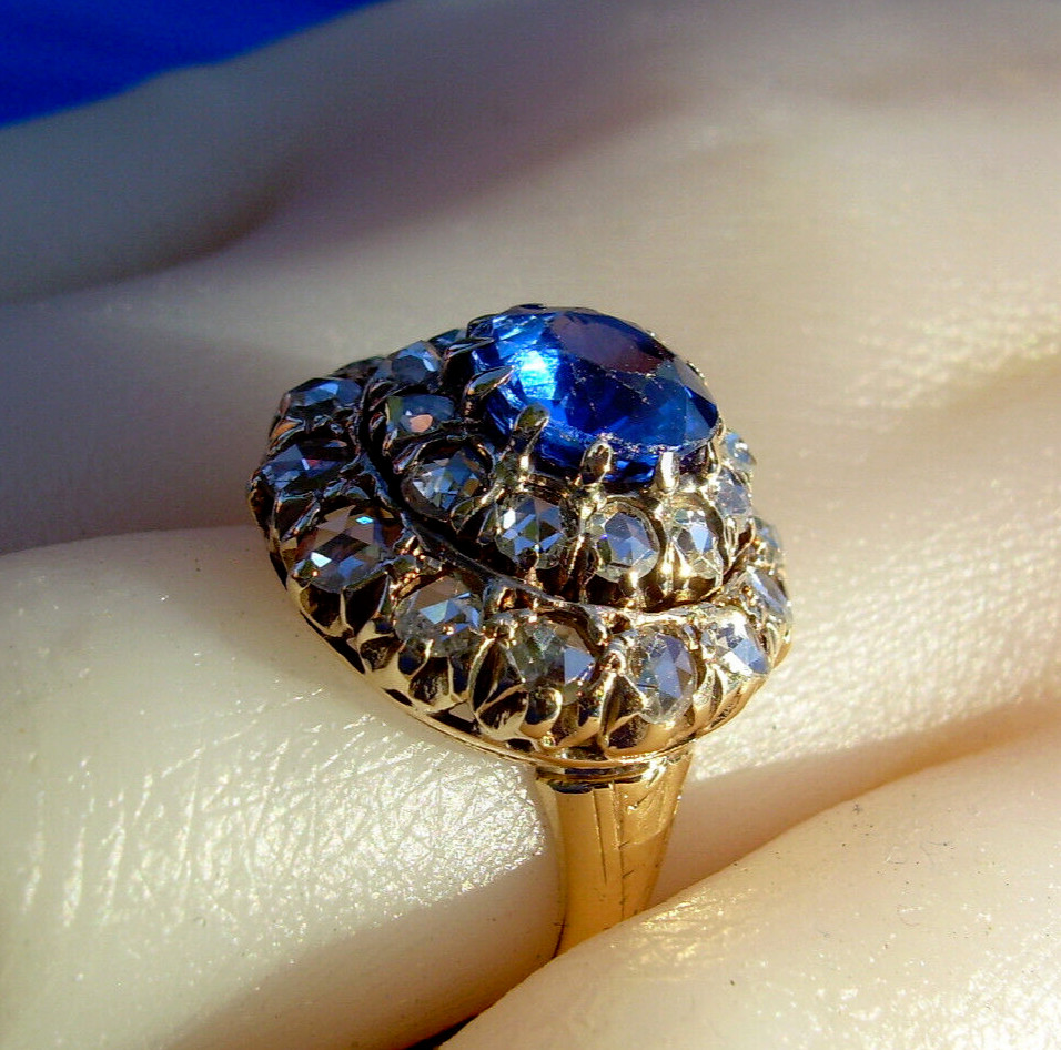Original EARTH MINED SAPPHIRE DIAMOND Engagement Ring Antique Victorian 14K GOLD
