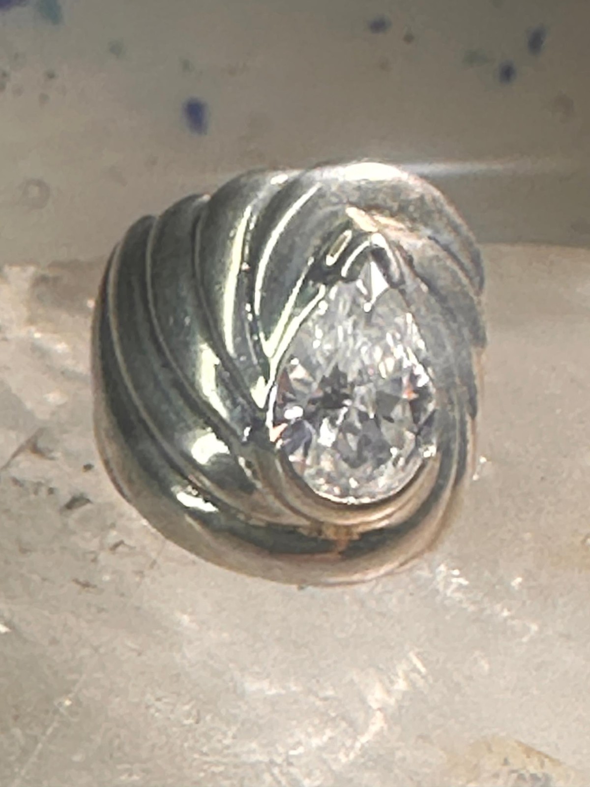 Vintage cz ring cigar band cocktail pinky size 4.75 Sterling silver women
