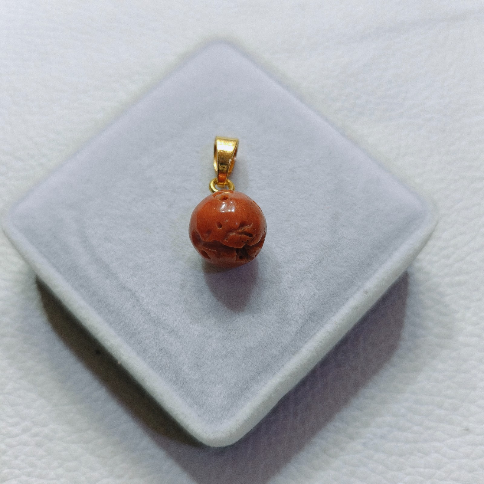 Natural Italian Orange Coral Round Beads Pendant Vintage Gemstone Handmade Gift