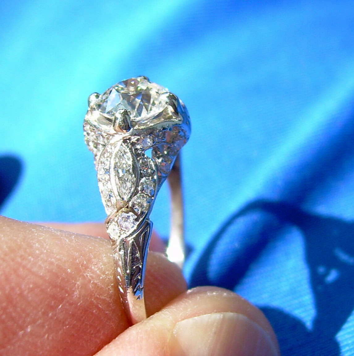 Original EARTH MINED DIAMOND Deco Engagement Ring Vintage PLATINUM Solitaire 2CT