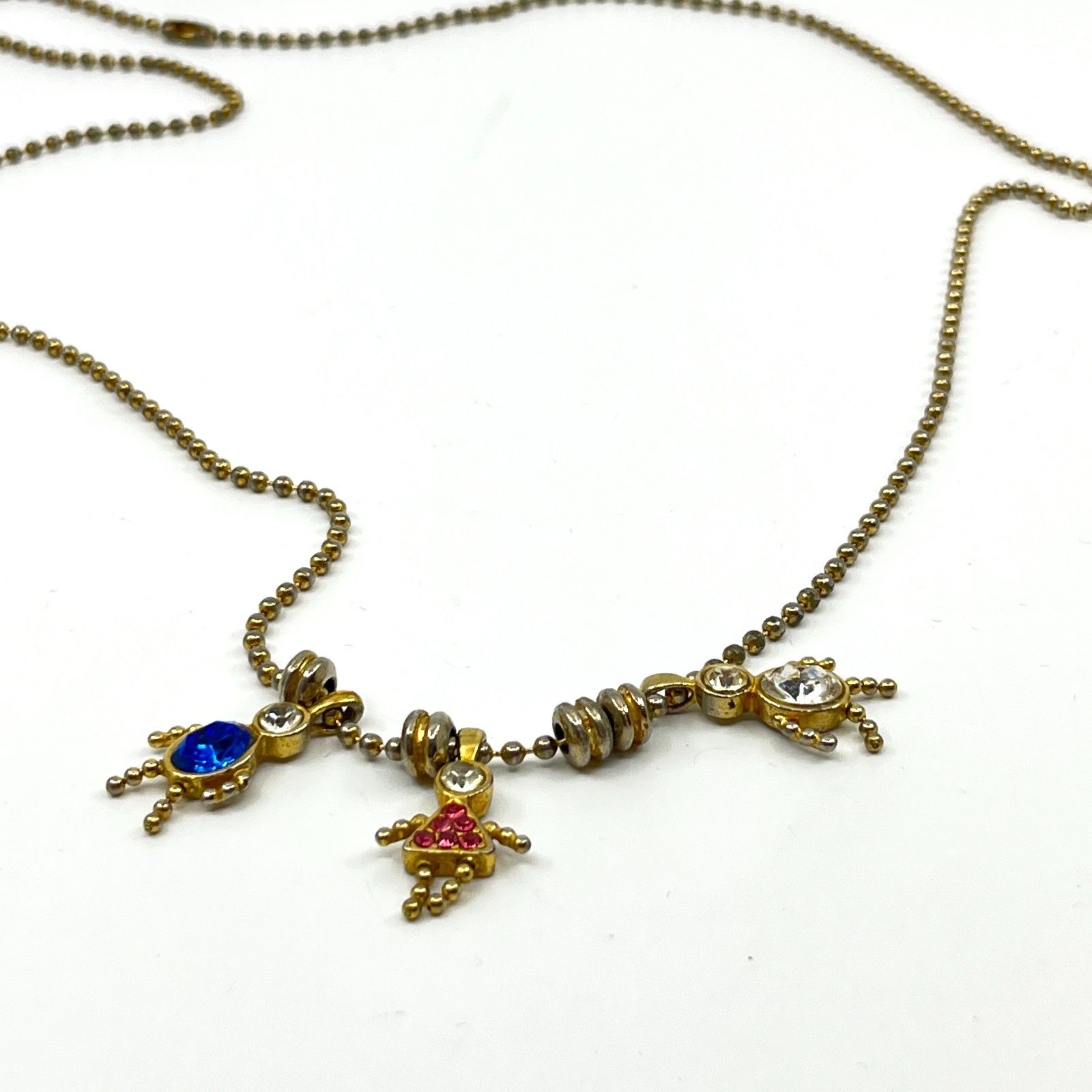 Vintage Y2K Multi-Color Rhinestone Boy & Girl Charm Ball Chain Necklace Classic