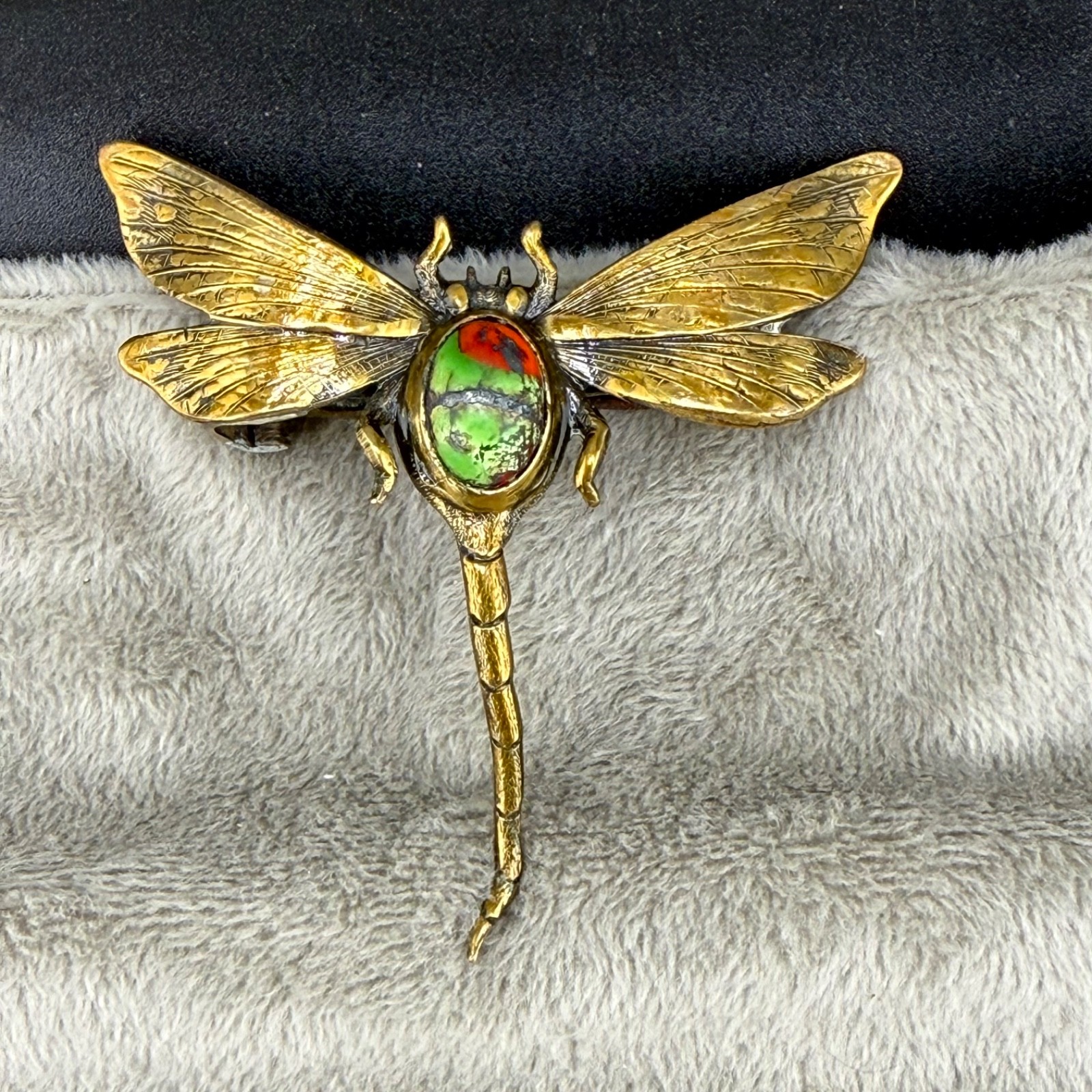 Vintage Dragonfly Brooch Gold Tone Insect Old
