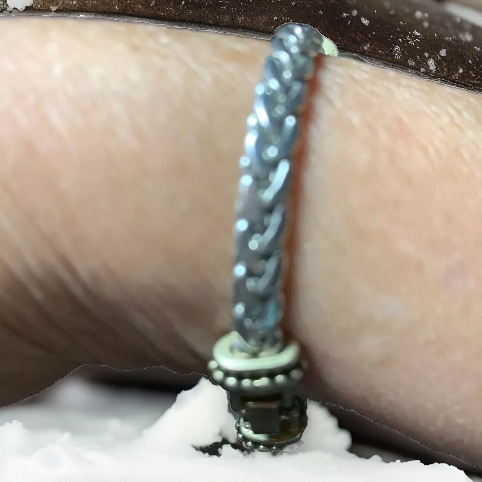 Liz Claiborne Silver‑Tone Herringbone Bracelet Vintage 8” Nickel‑Free Fold‑Over