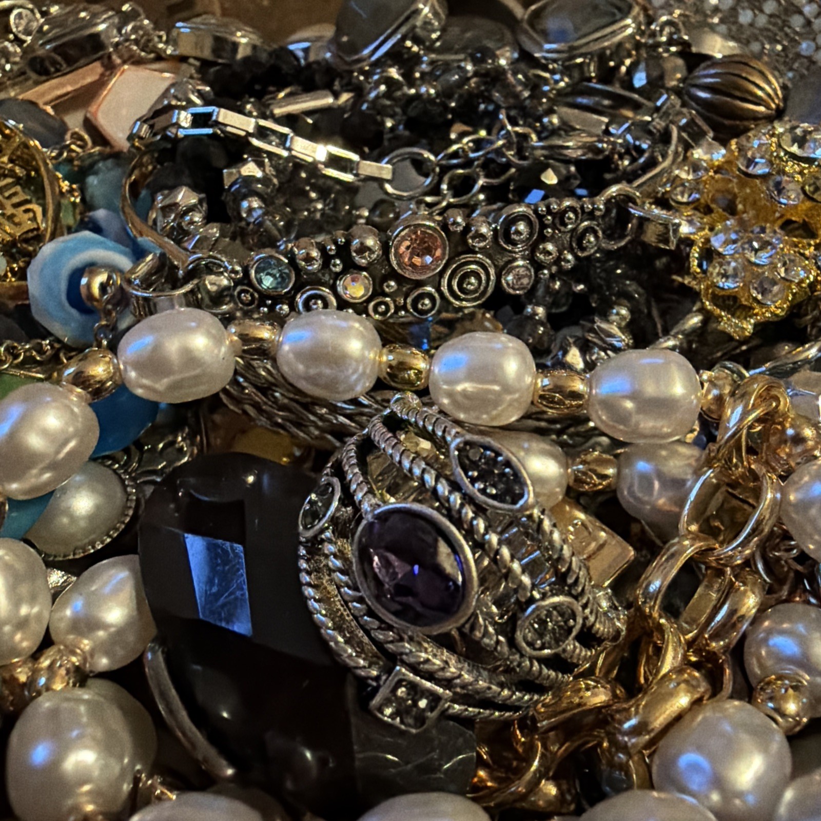 Vintage to Now Jewelry Lot All Wearable Untested. No Junk. Box B8 Rhinestones