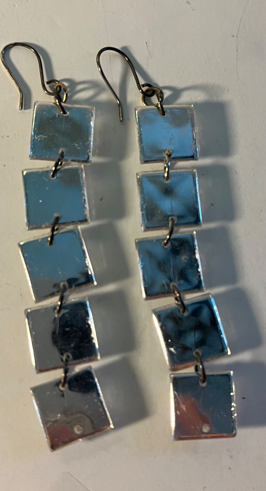 Pierced Earrings Square Rhinestones about 2.5″ Long