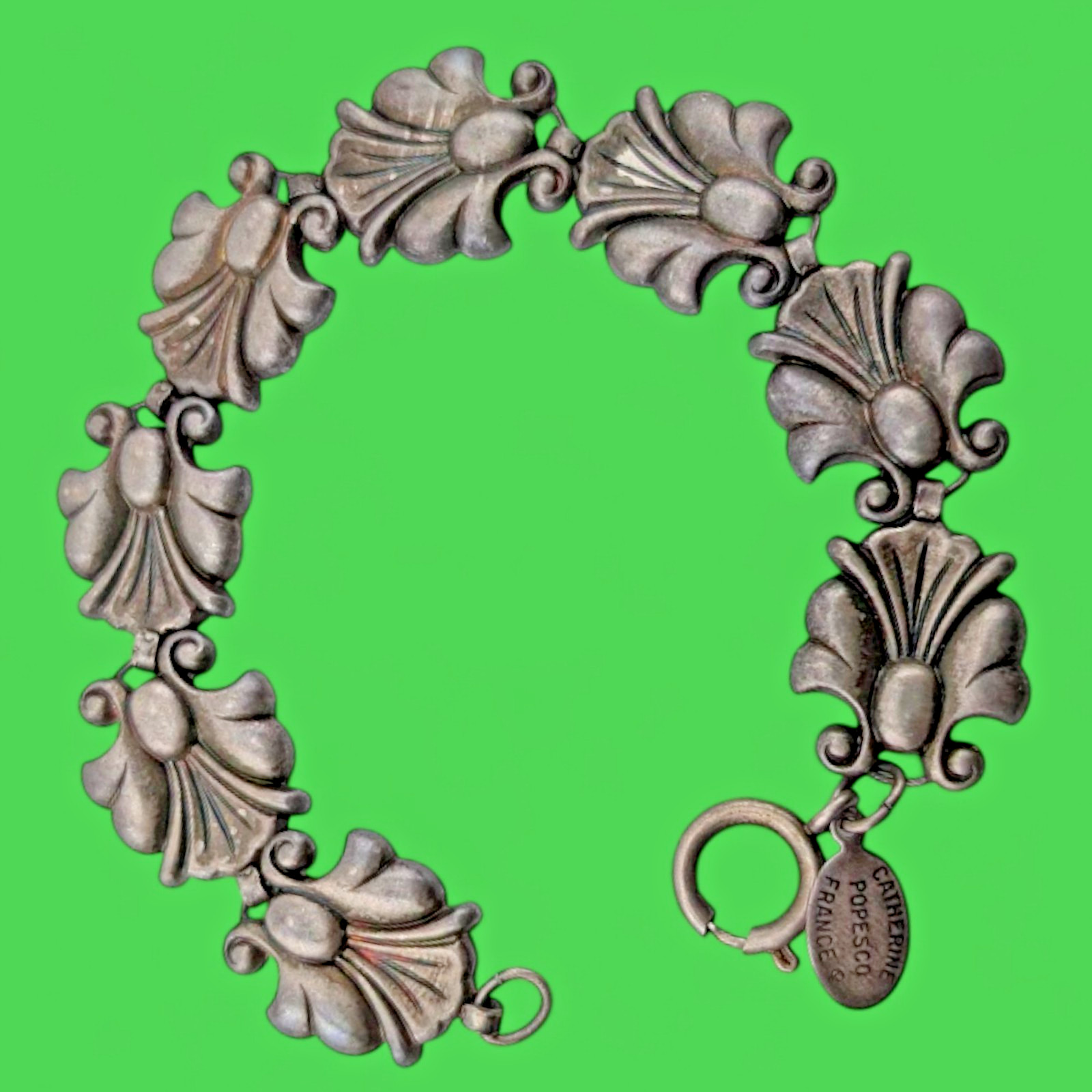 CATHERINE POPESCO France Early Art Nouveau Stamping Link Bracelet 7.75″ B6