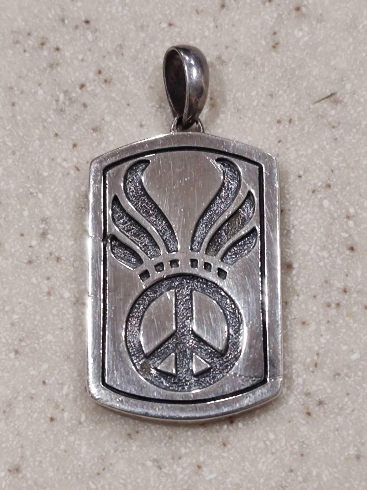 VINTAGE M ROBERT MANSE 925 STERLING SILVER PEACE ON EARTH SIGN DOG TAG PENDANT