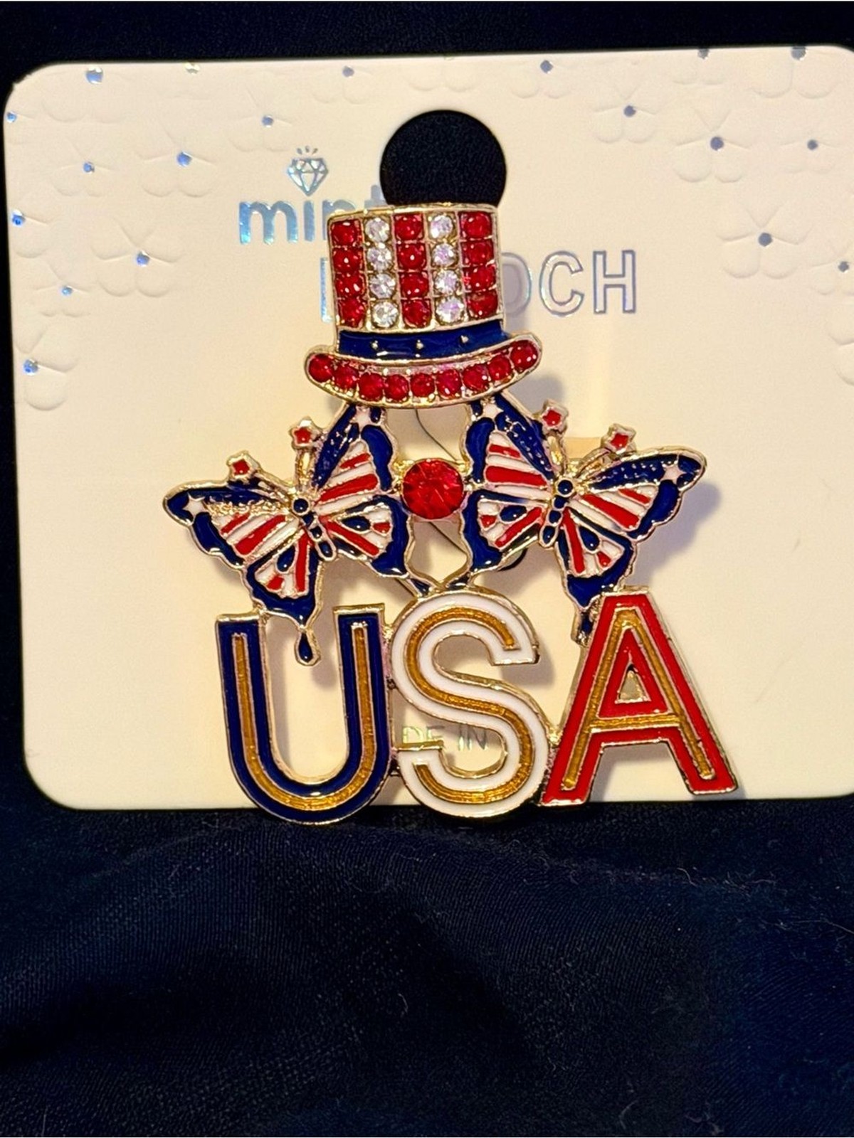 Mint Red White Blue USA Patriotic Brooch