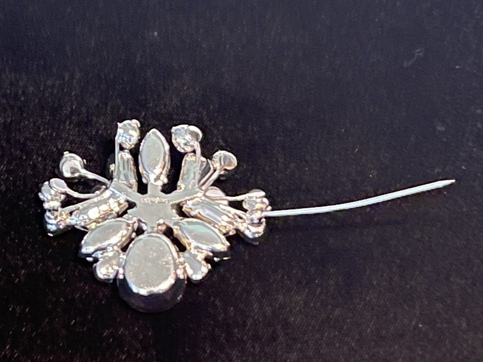 Vintage Eisenberg Clear Rhinestone Spray Brooch Signed Rhodium Crystal 1940 Used