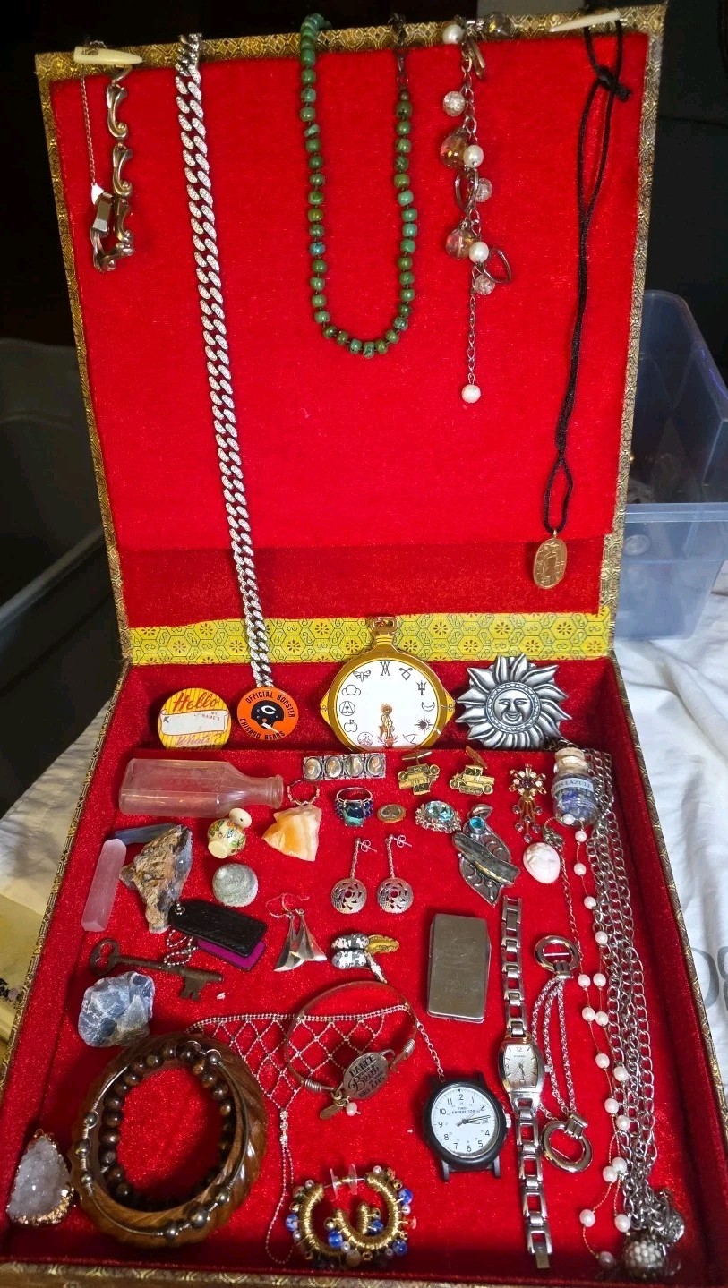 Estate Stunning Jewelry Box With Over 40 Pieces Some Sterling Silver Gold Fill