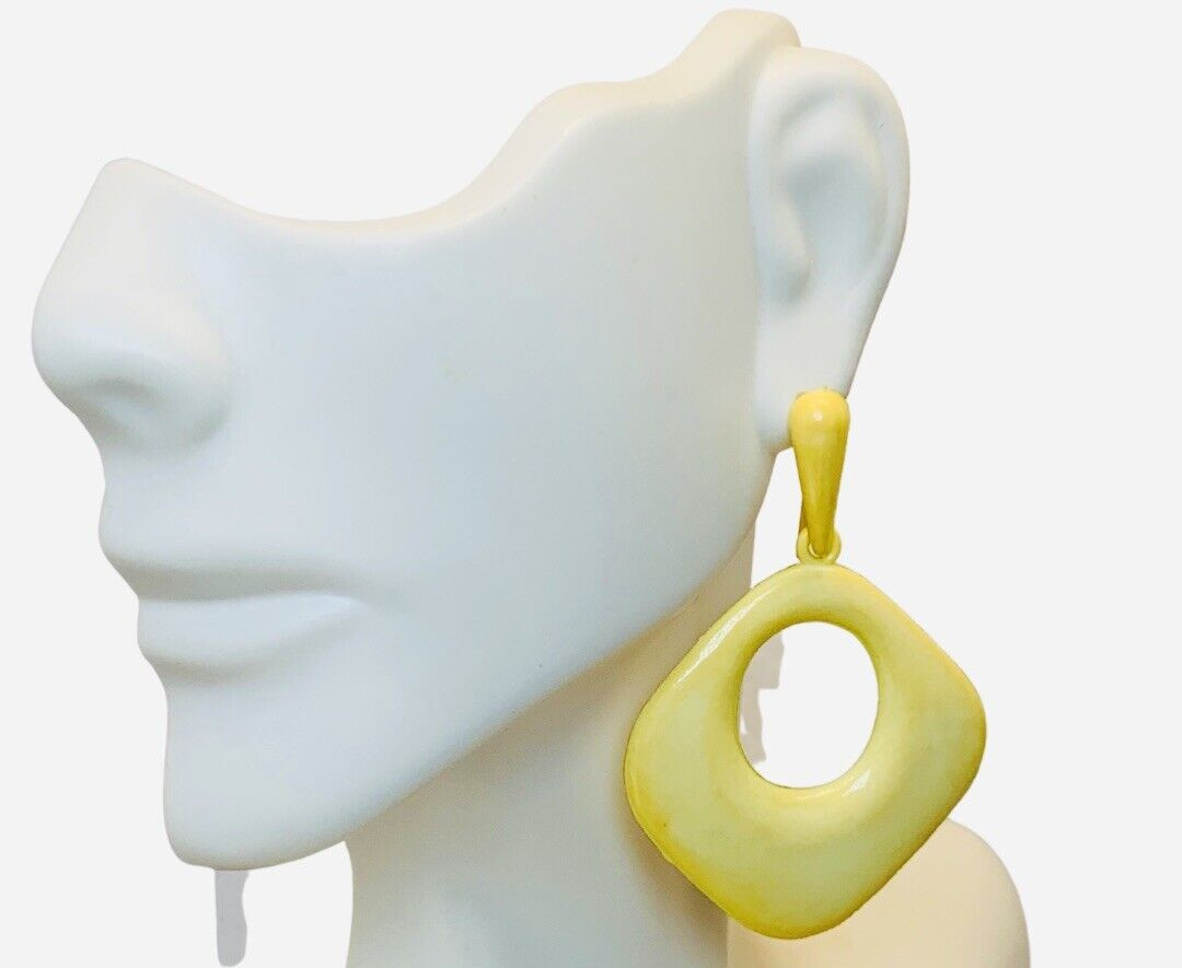 Yellow Door Knocker Earrings 2.5″ 80s Punk Trendy Madonna Unique
