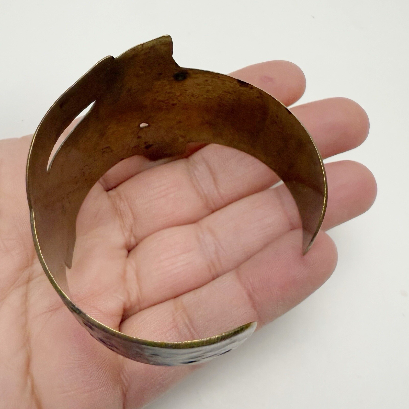 Vintage Horse Floral Red Enamel Brass Cuff Bracelet Made in India