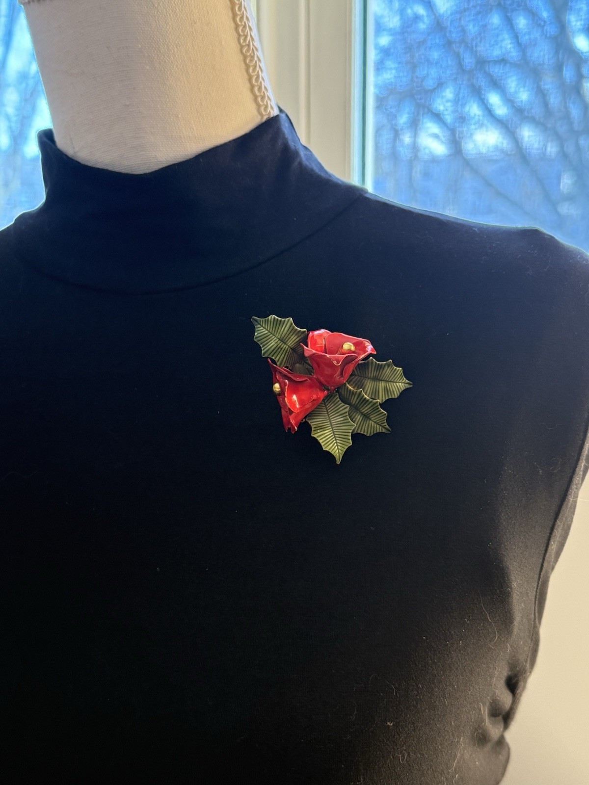 Vintage ‘Original by Robert’ Enamel Red Green Flower Brooch Pin