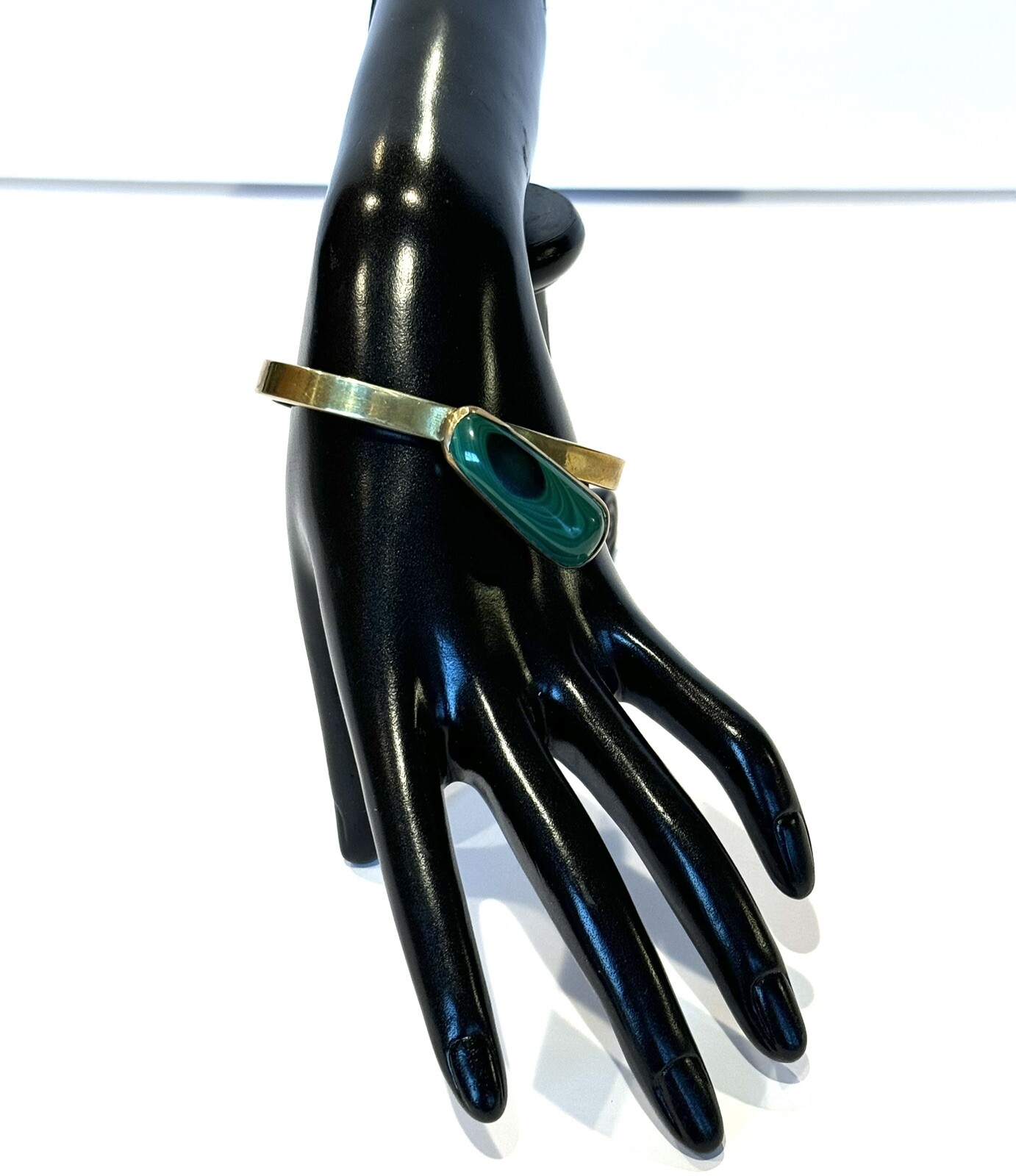 Vintage Malachite & Thick Copper Cuff Bracelet Retro Art Deco Revival Design 30g