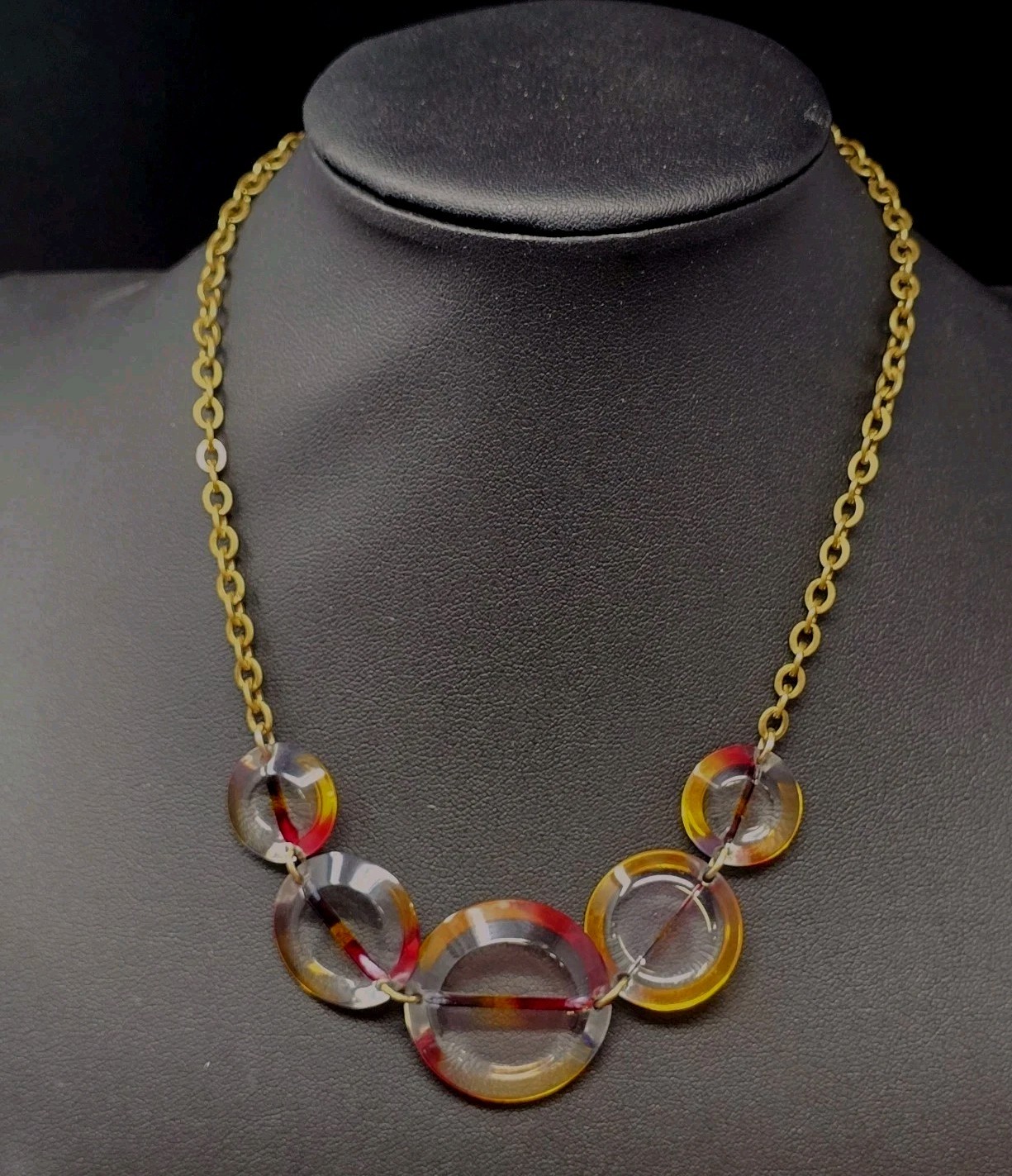 Lucite Rainbow Disc Necklace 12k Gold Filled Vtg 1960s