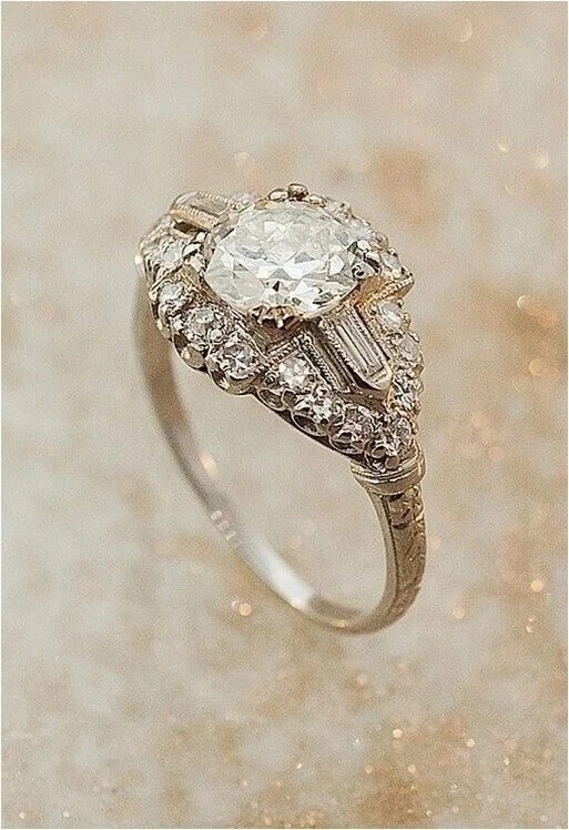Share Art Deco Style Lab Created Diamond Engagement Wedding 14K White Gold Finis
