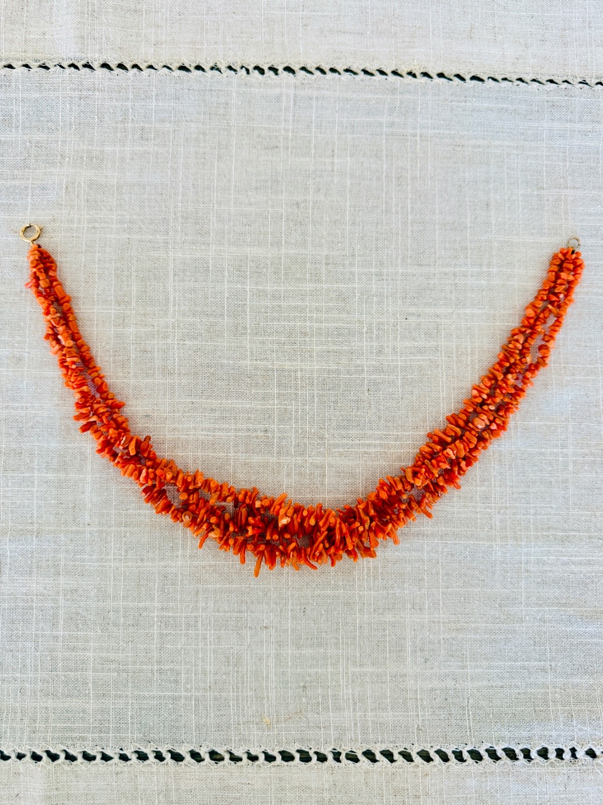 Vintage Natural Branch Coral Multi-Strand Necklace | Salmon Orange | Fringe