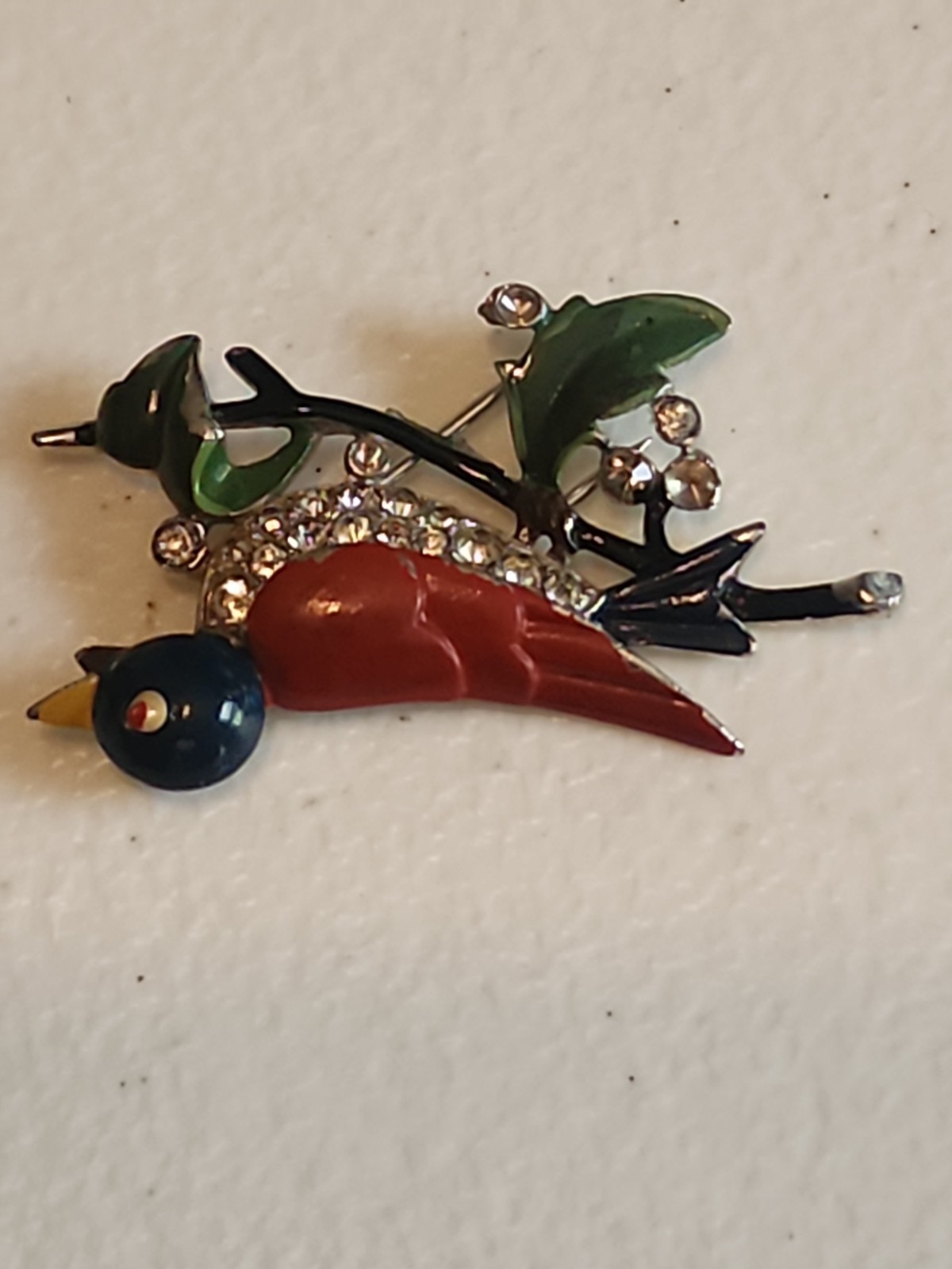Vtg Crown Trifari Alfred Phillippe Bird Brooch Pin Red Blue Enamel Rhinestone