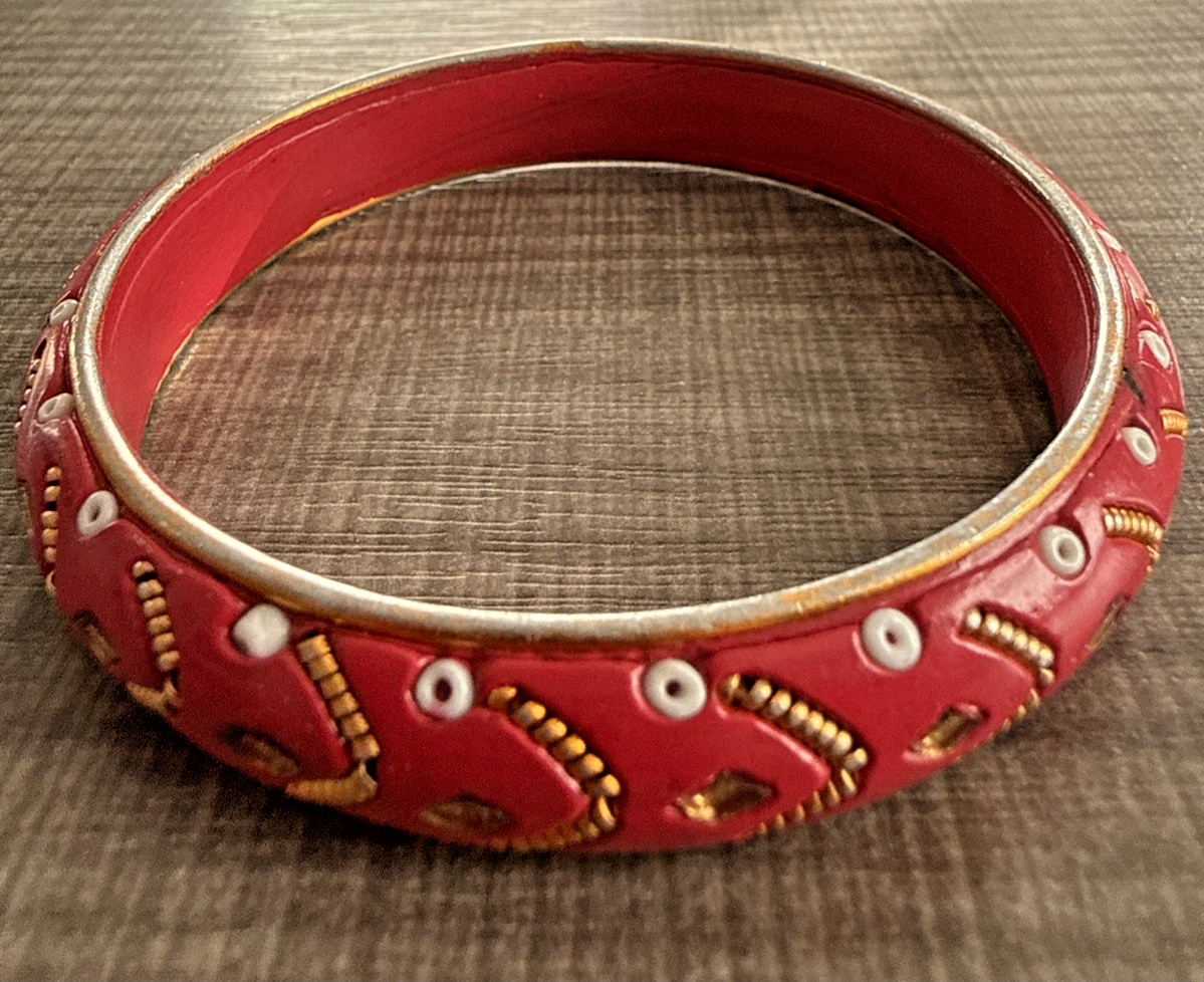 VTG Chinese Export Cloisonné Enamel Bracelet Lapis Red/Gold/White Approx. 2 1/2″