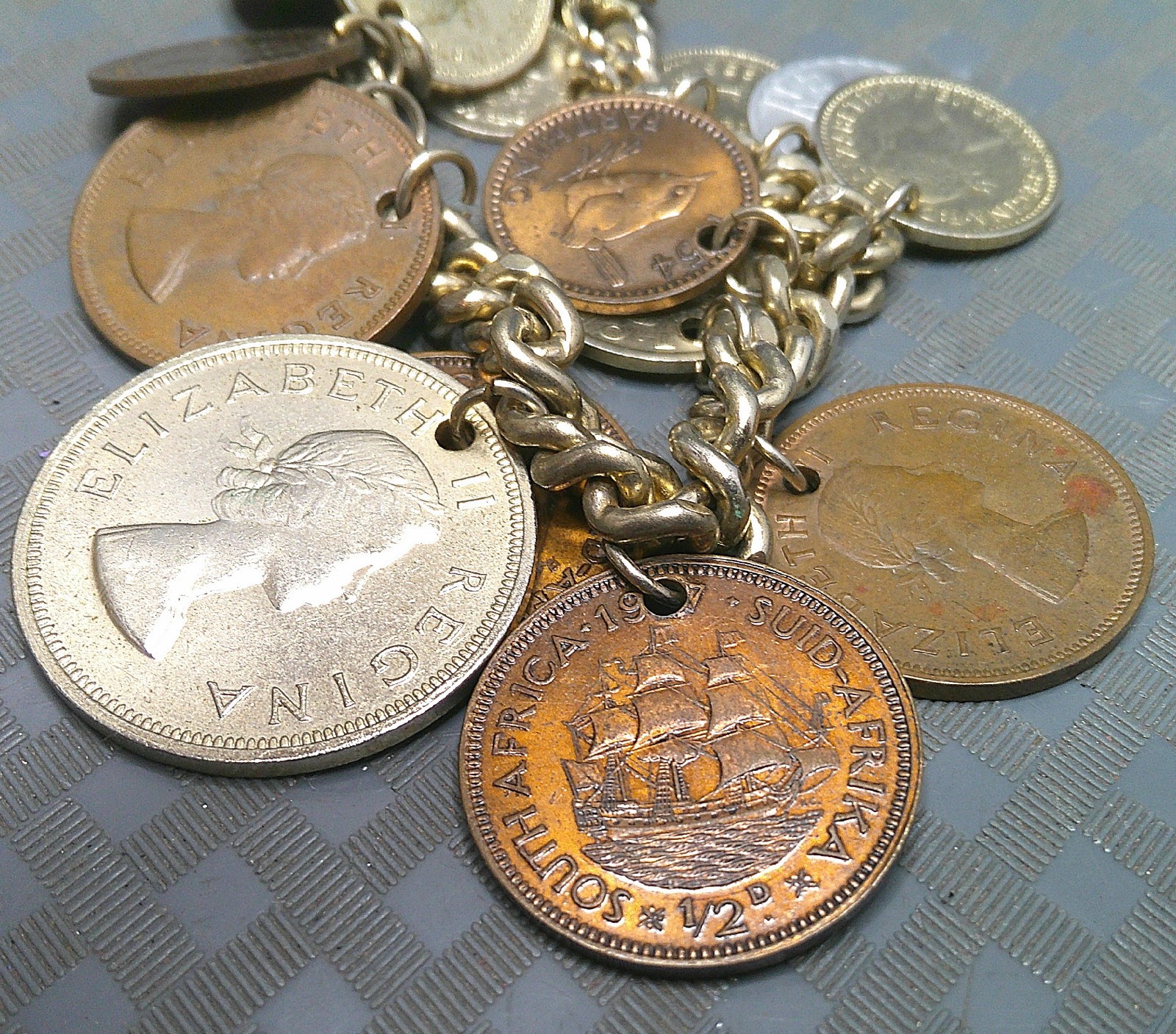 Vintage 1950s Coin Charm Bracelet British Colonies Pakistan India South Africa