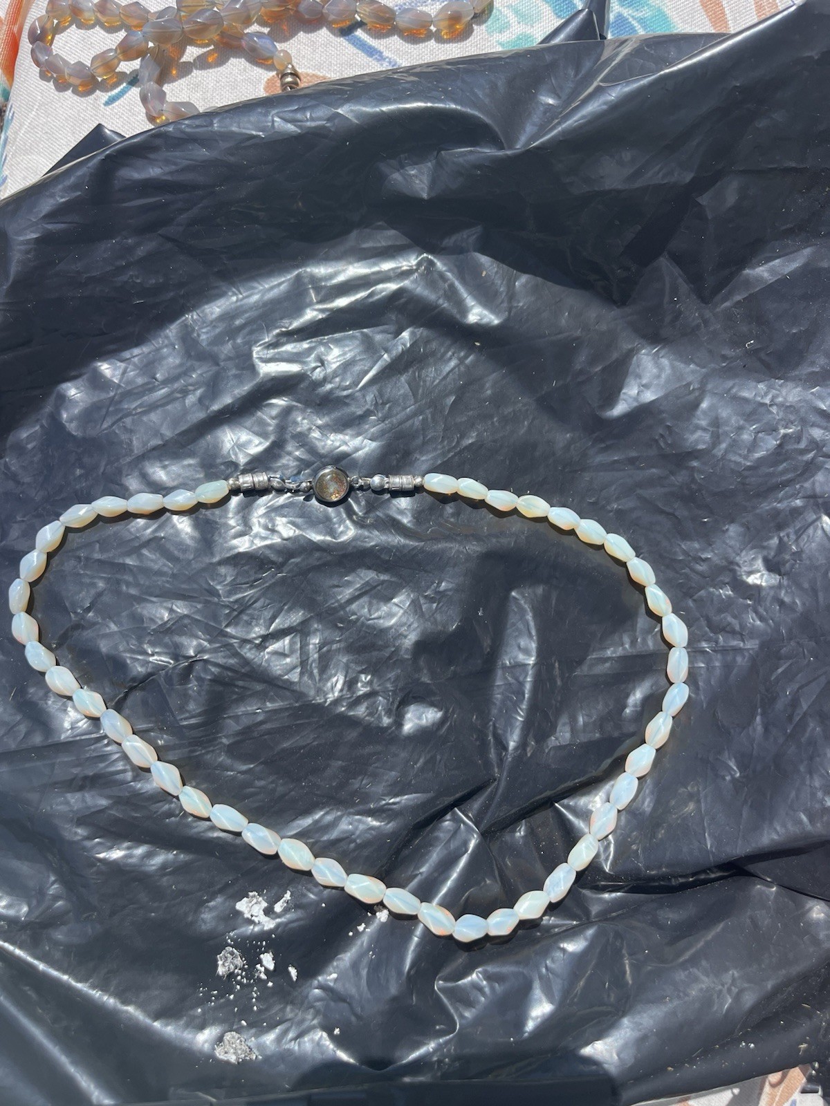 Vintage Australian Opal Bead Necklace 17” Silver Clasp Good Quality Opal Beads