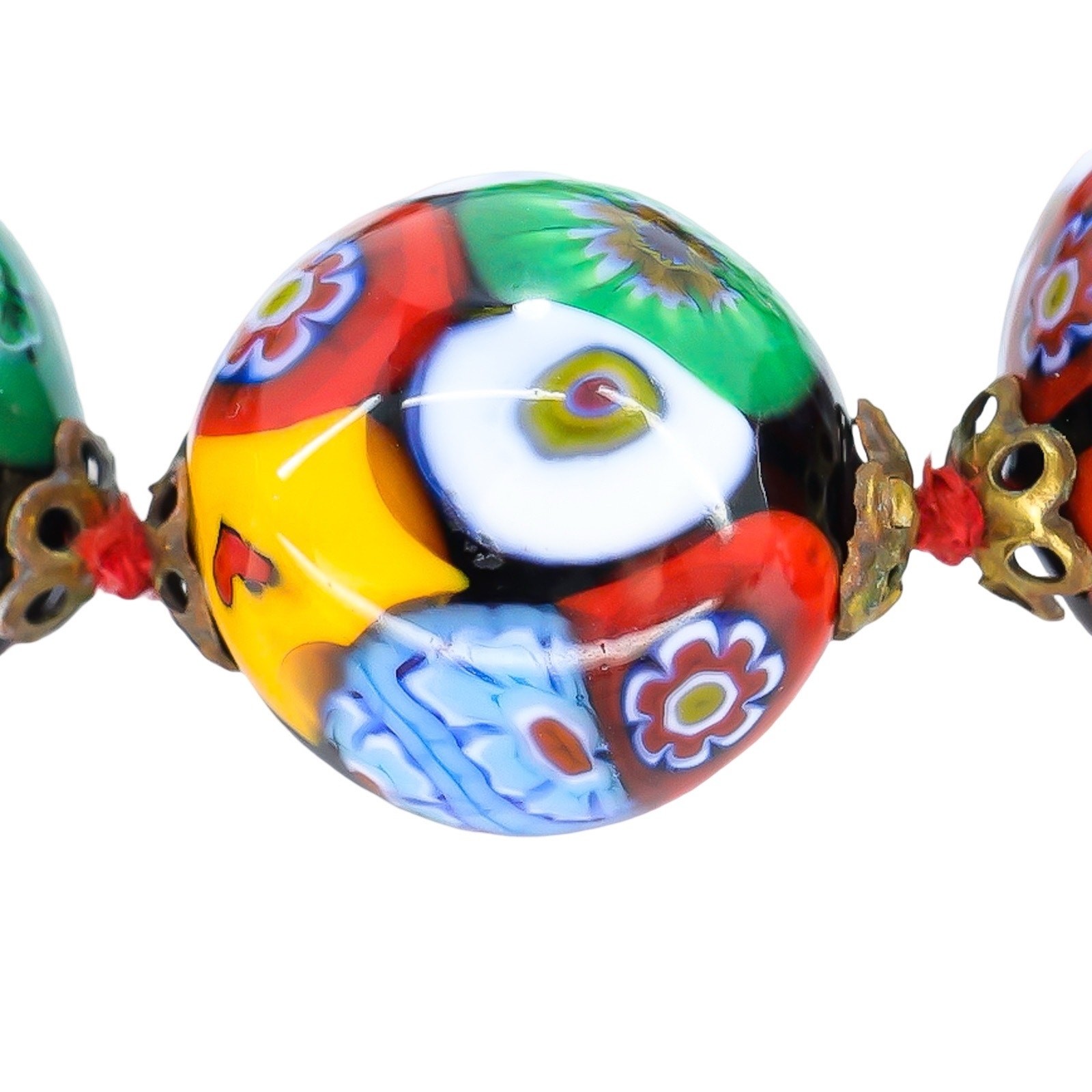 Vintage Venetian Millefiori Graduated Floral Bead Necklace 25in 8mm to 14mm