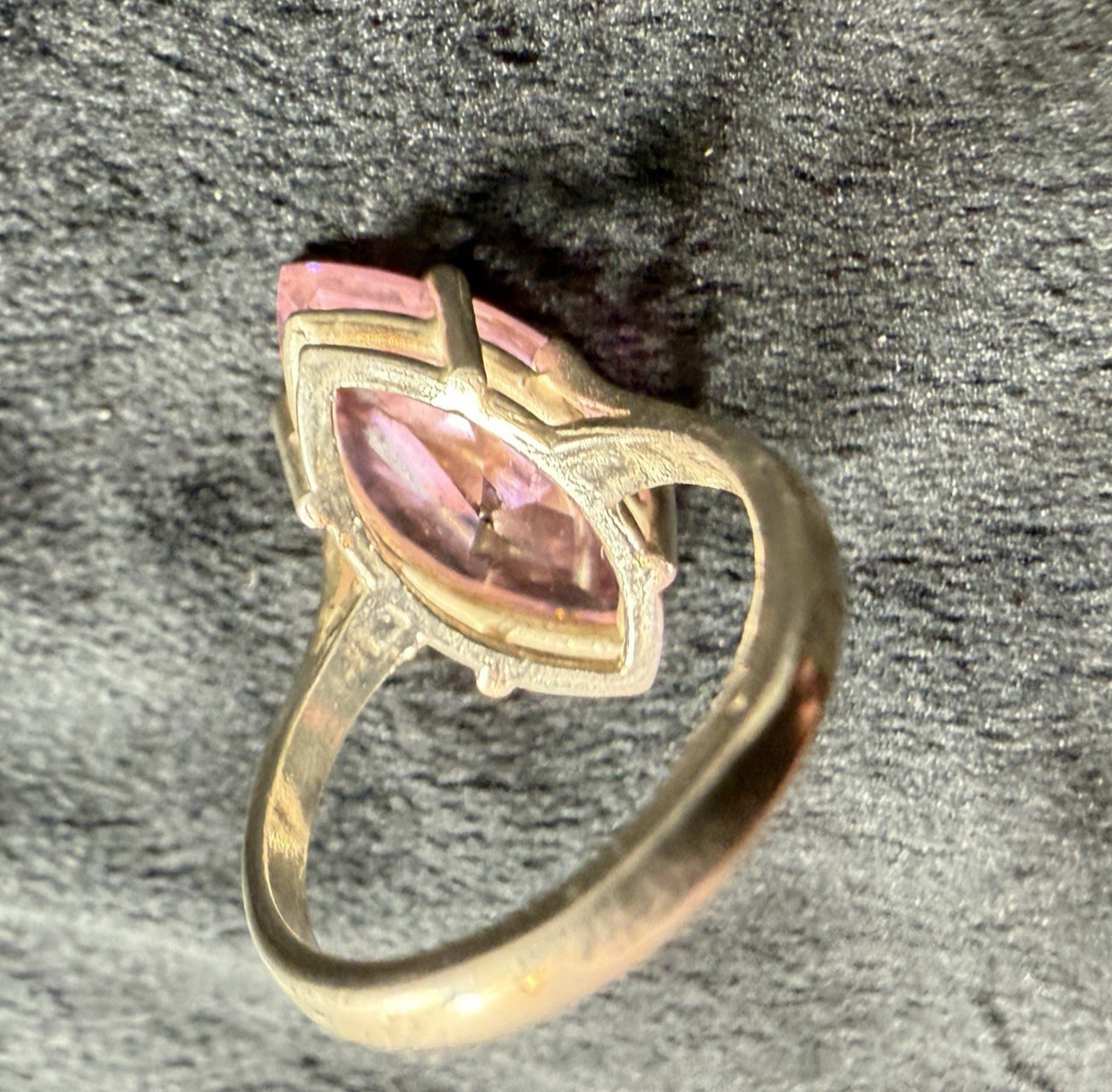 Vtg Sterling Silver Ring .925 Sz 7 Large Marquis Pink Stone Cocktail Statement
