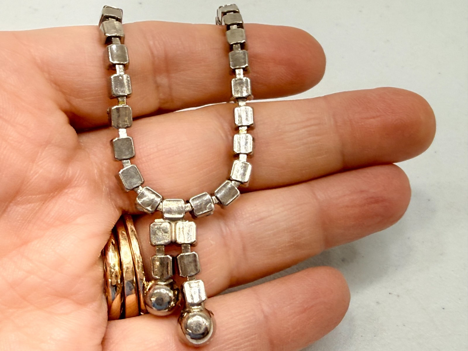 Vintage Rhinestone Choker Necklace Mid Century Sparkling Gemstones 12in Tassel