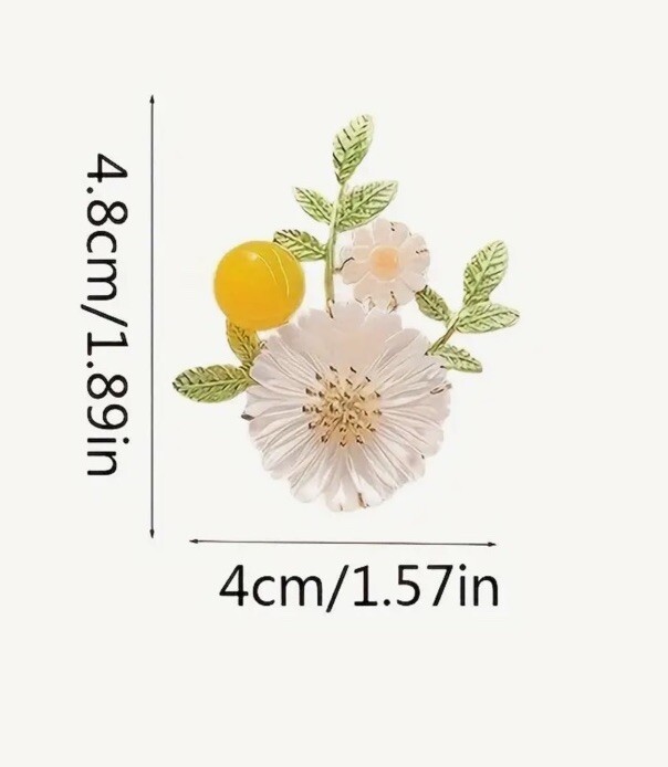 Daisy Flower Brooch Pin, Green Leaf Brooch Pin For Women, Gift Ideas