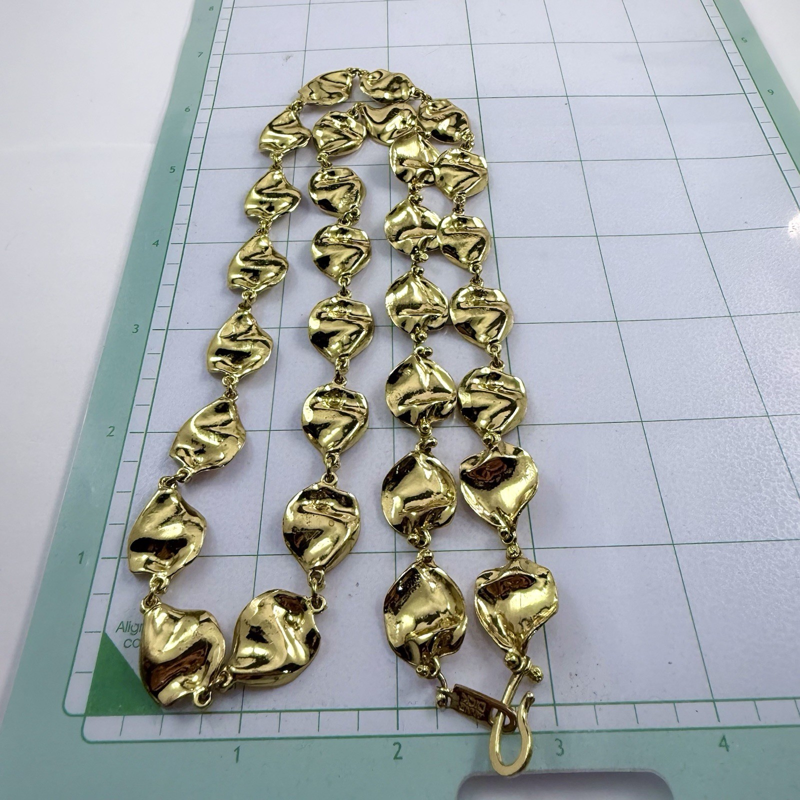 Vintage Anne Dick Signed Beautiful Brutalist Necklace Gold Tone 26”