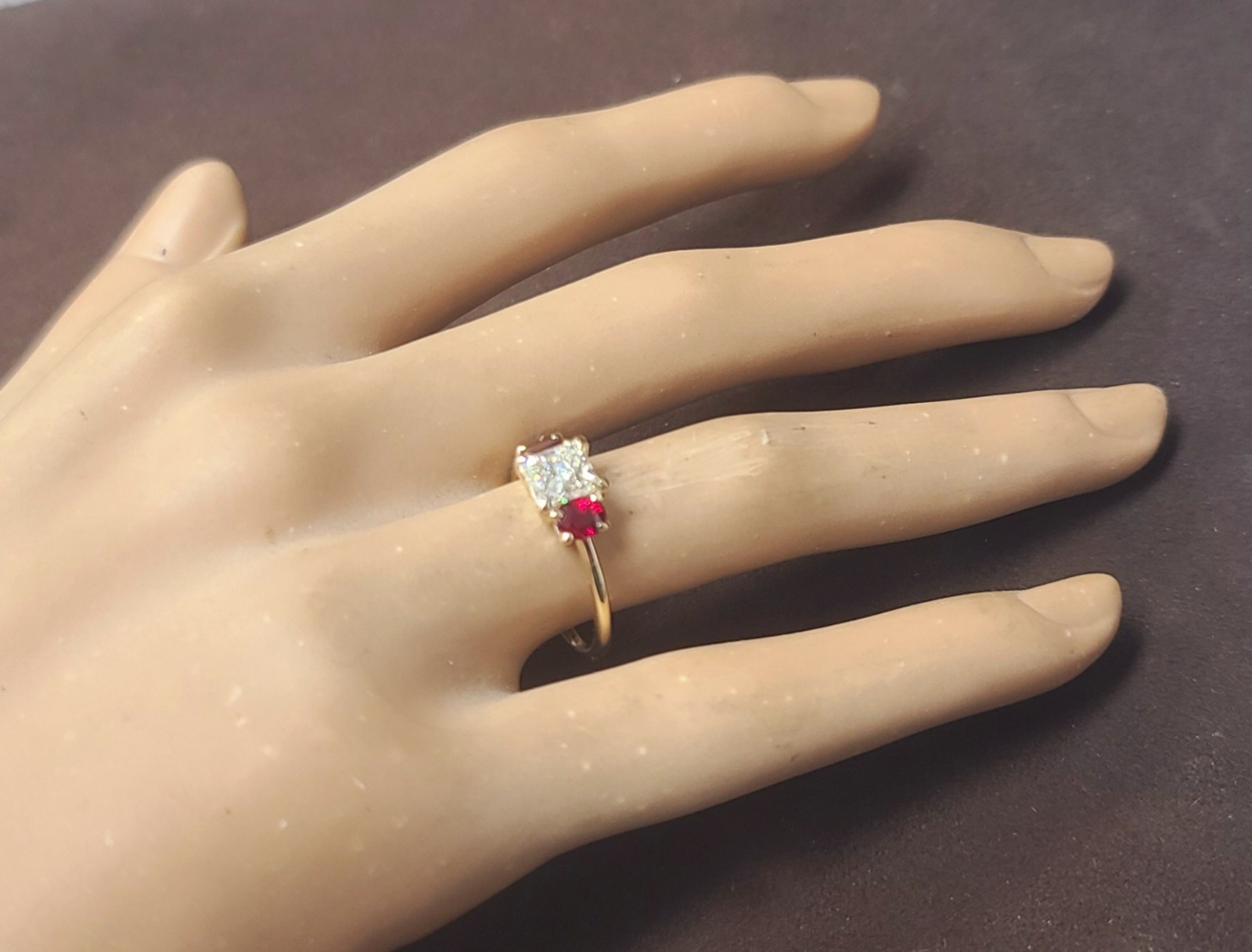 14K Yellow Gold Engagement Three Stone Ring 1.01CT.Natural Princess Cut Diamond