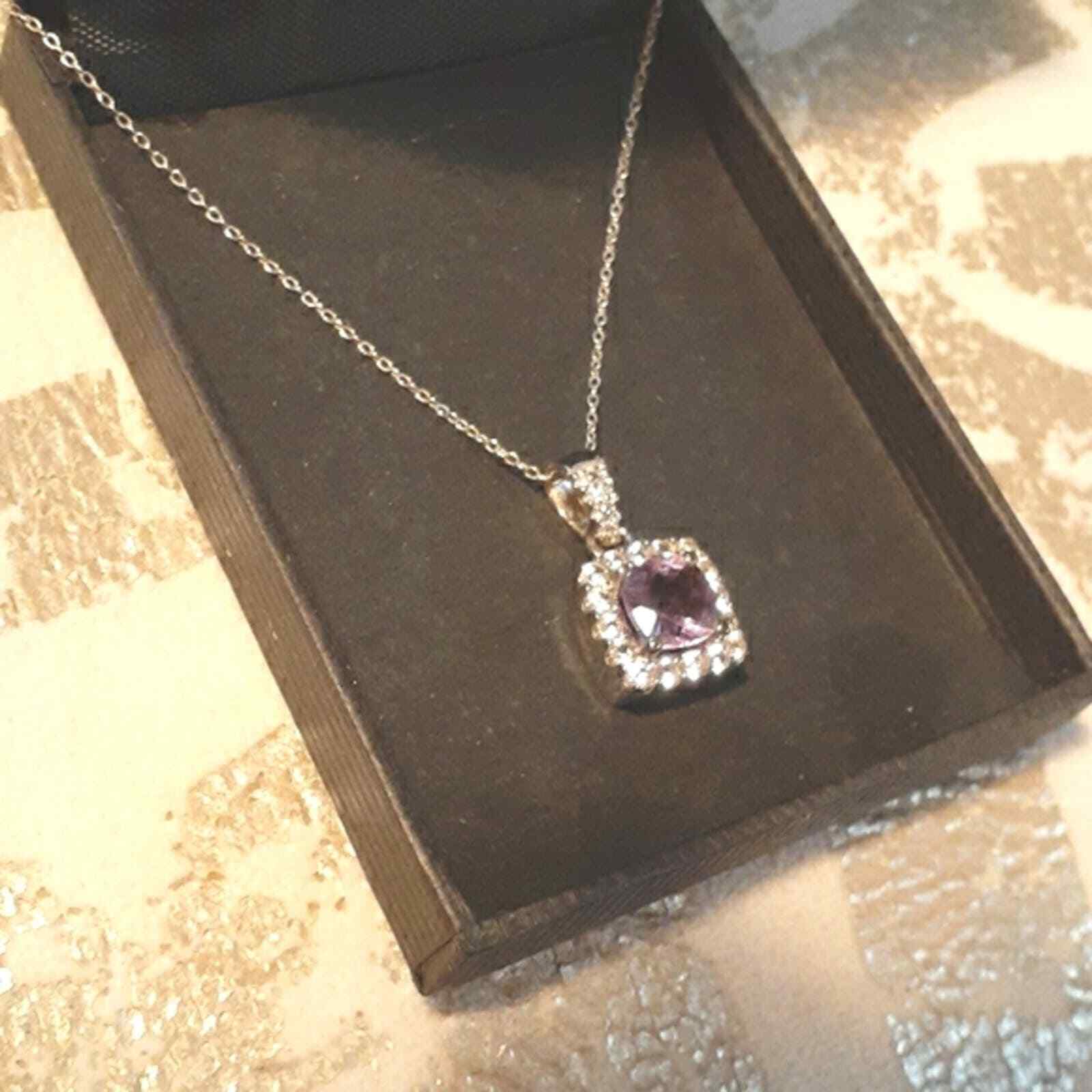 Real AMETHYST STERLING SILVER Pendent White Sapphires