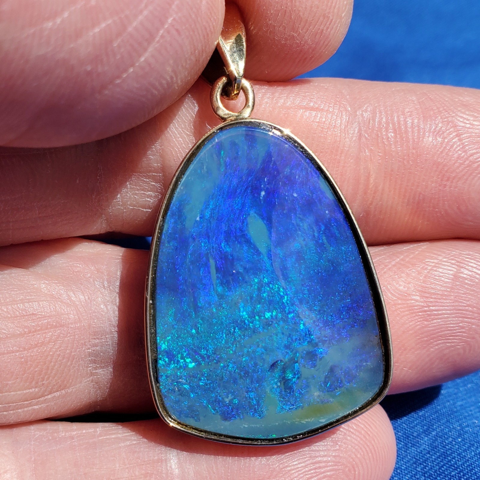 Original EARTH MINED Black Australian OPAL Bezel Set Pendant Deco SOLID 14K GOLD
