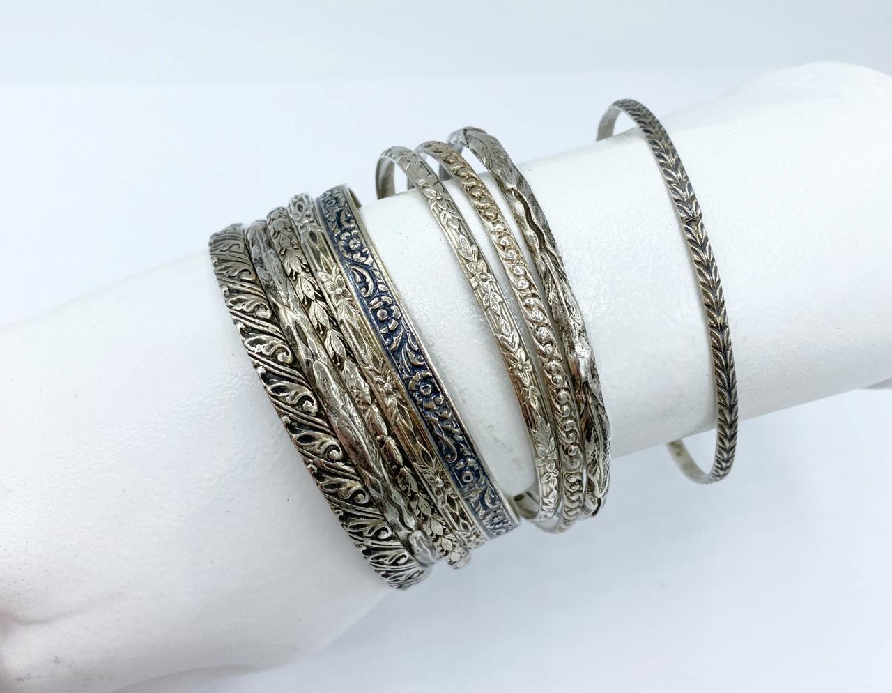 Charming Vintage Sterling Silver Danecraft Felch Floral Bangle Bracelet