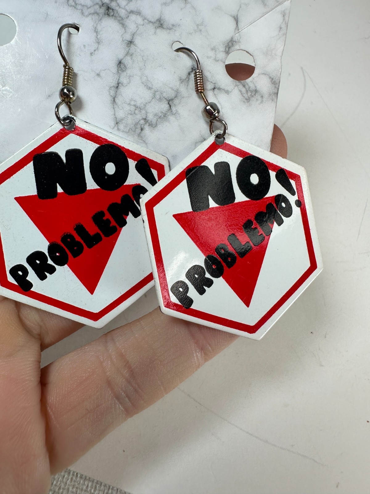 Vintage Earrings No Problemo Enamel Dangle Metal Novelty
