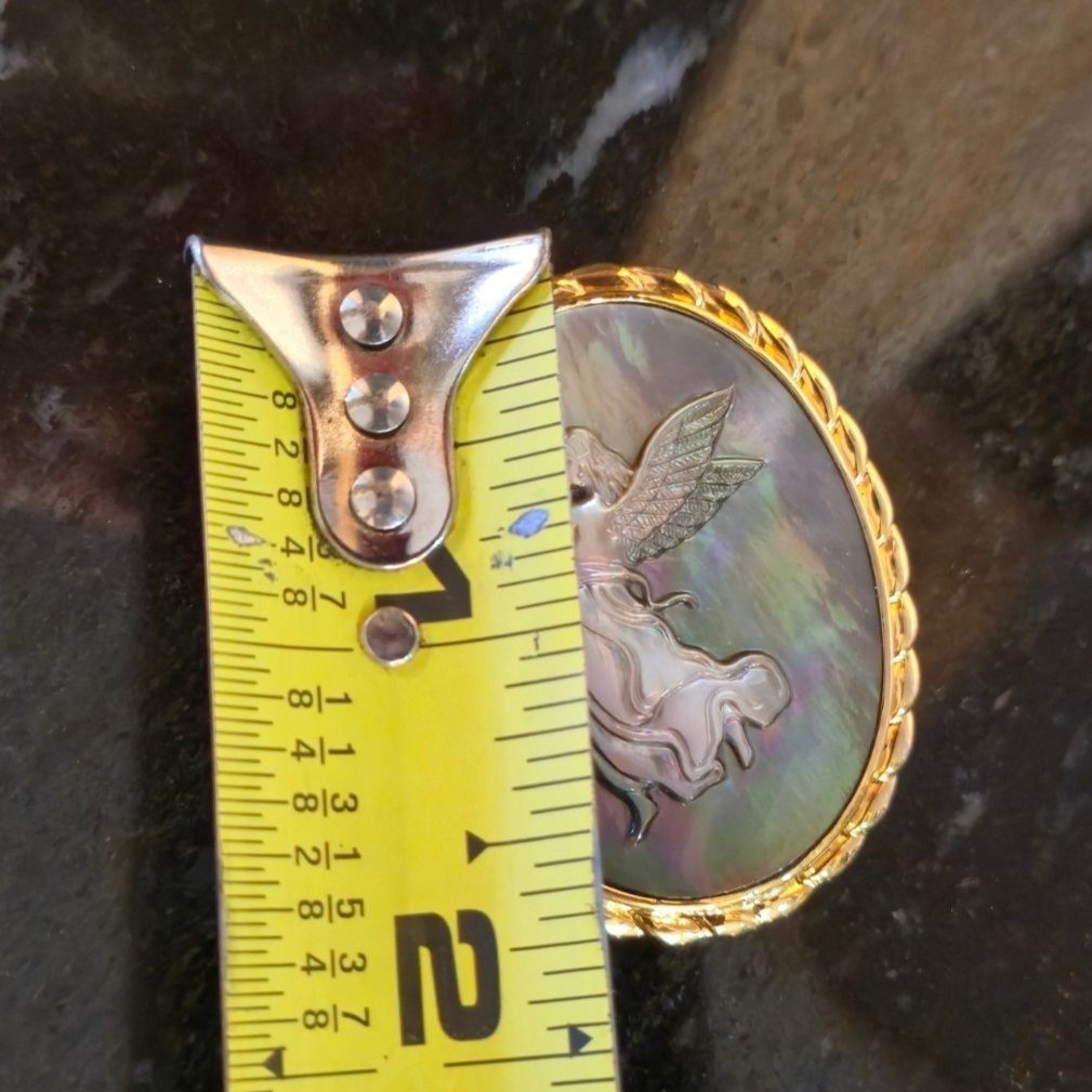 Vintage Guardian Angel Brooch or Pendant Mother of Pearl Cameo Spiritual Jewelry