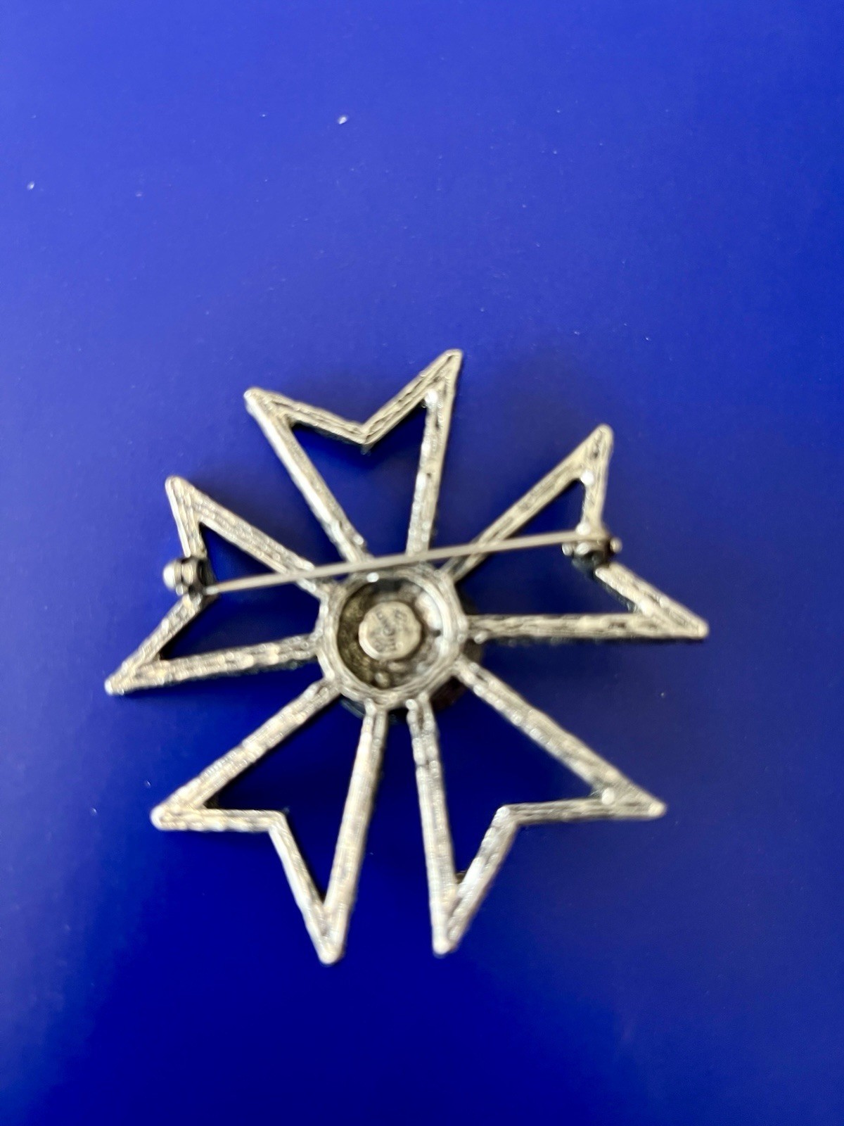 Vintage Edlee Maltese Cross Brooch silver Stones Layered Design Signed