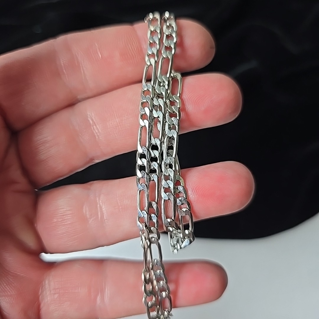 Vintage Stainless Steel Figaro Links Chain Necklace 17″L