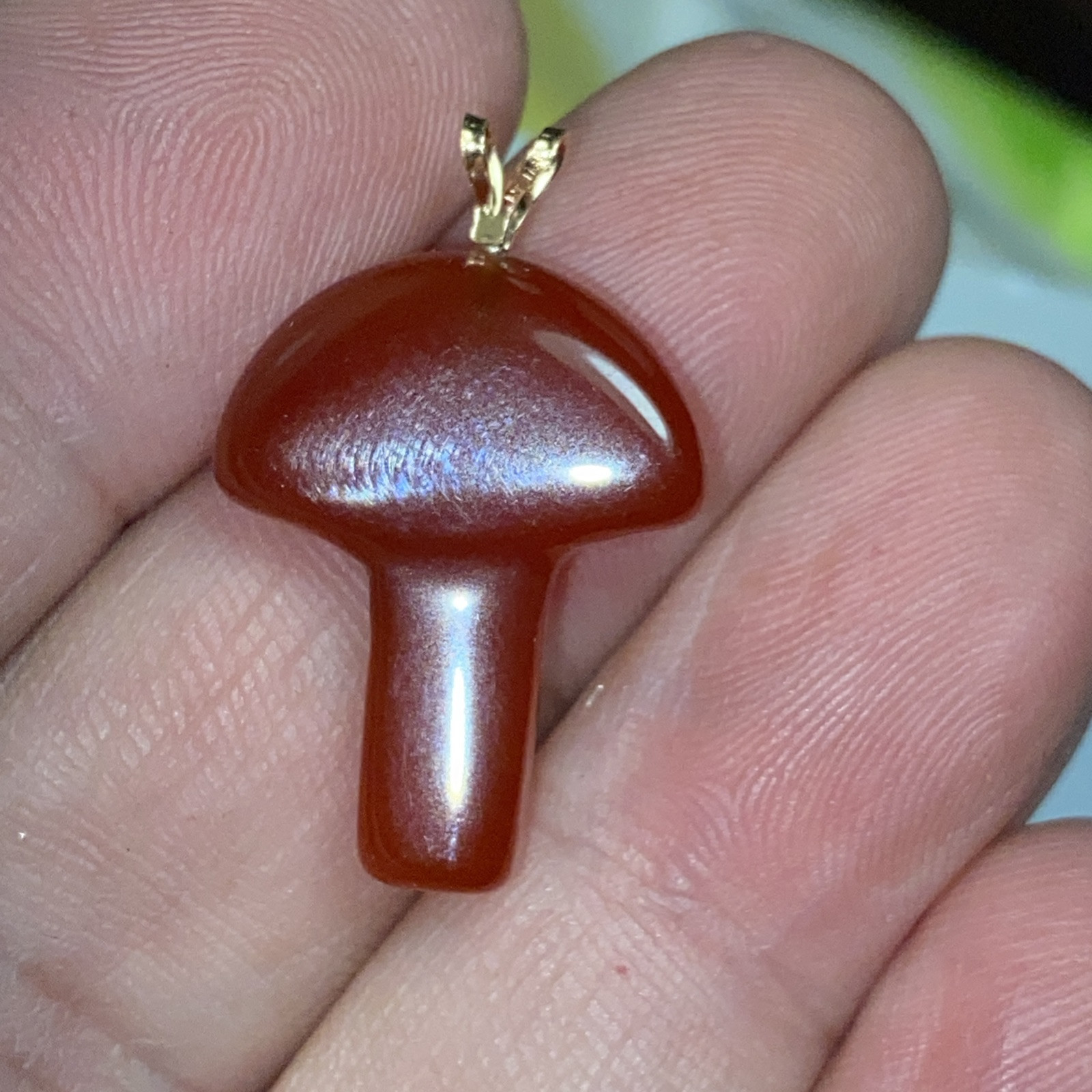 Pendant Mushroom Red Carnelian 14k Gold Vintage Unused