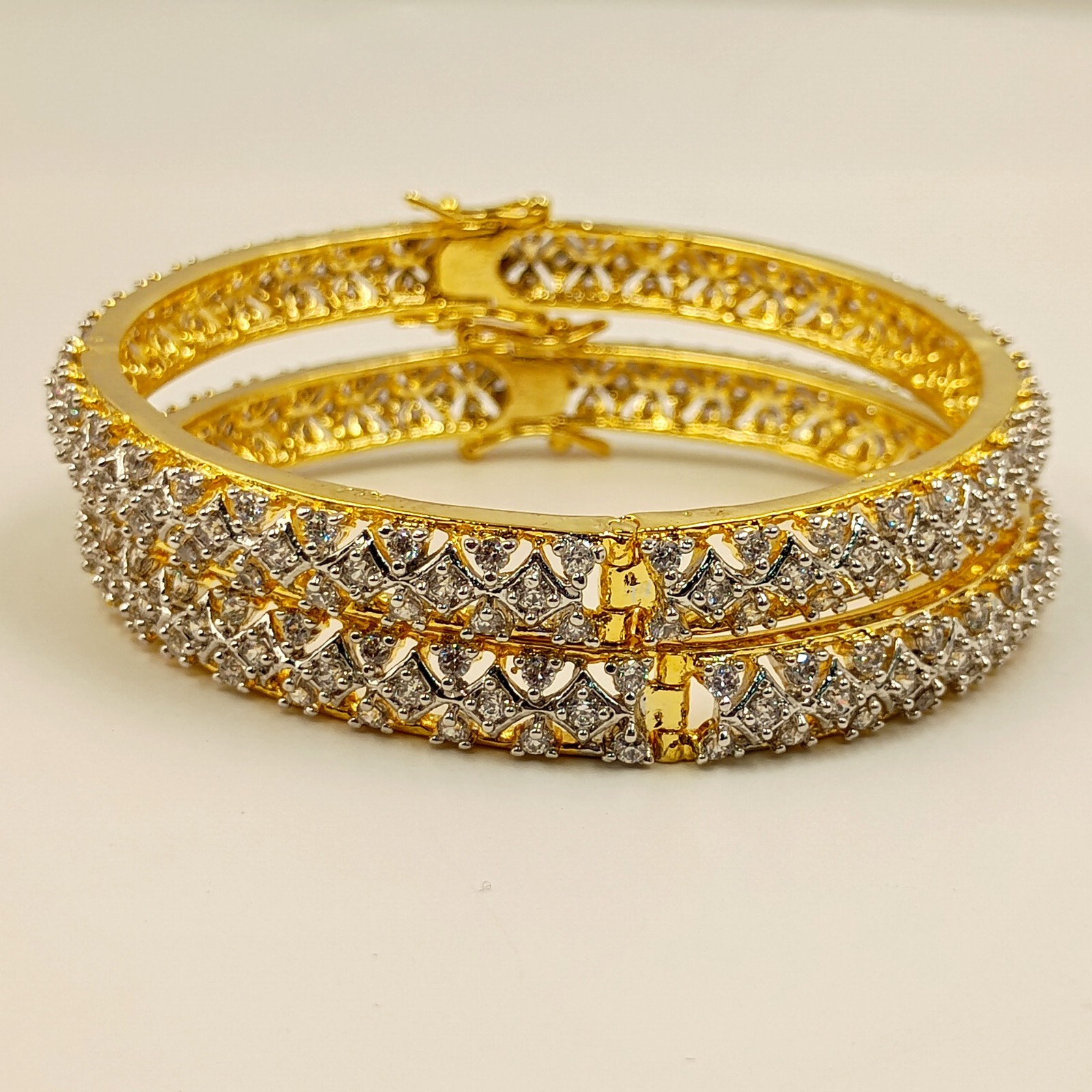 Traditional Indian Bangle Set 22K Gold Plated White CZ Bridal Wedding Jewelry