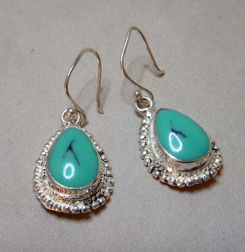 Vintage Turquoise Set Sterling Silver Dangle Drop Earrings 4251