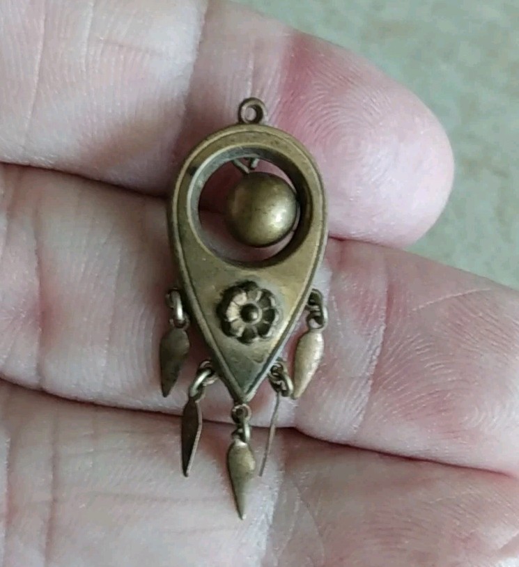 Antique Victorian Silver & Bronze Necklace Dangle Attachment Fancy Flower & Ball