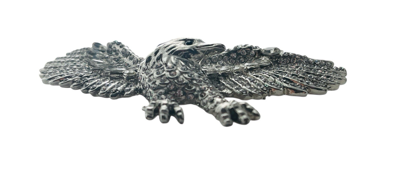 Vintage 80’s Chunky Glass Rhinestone Figural Eagle Brooch Pendant Military Style