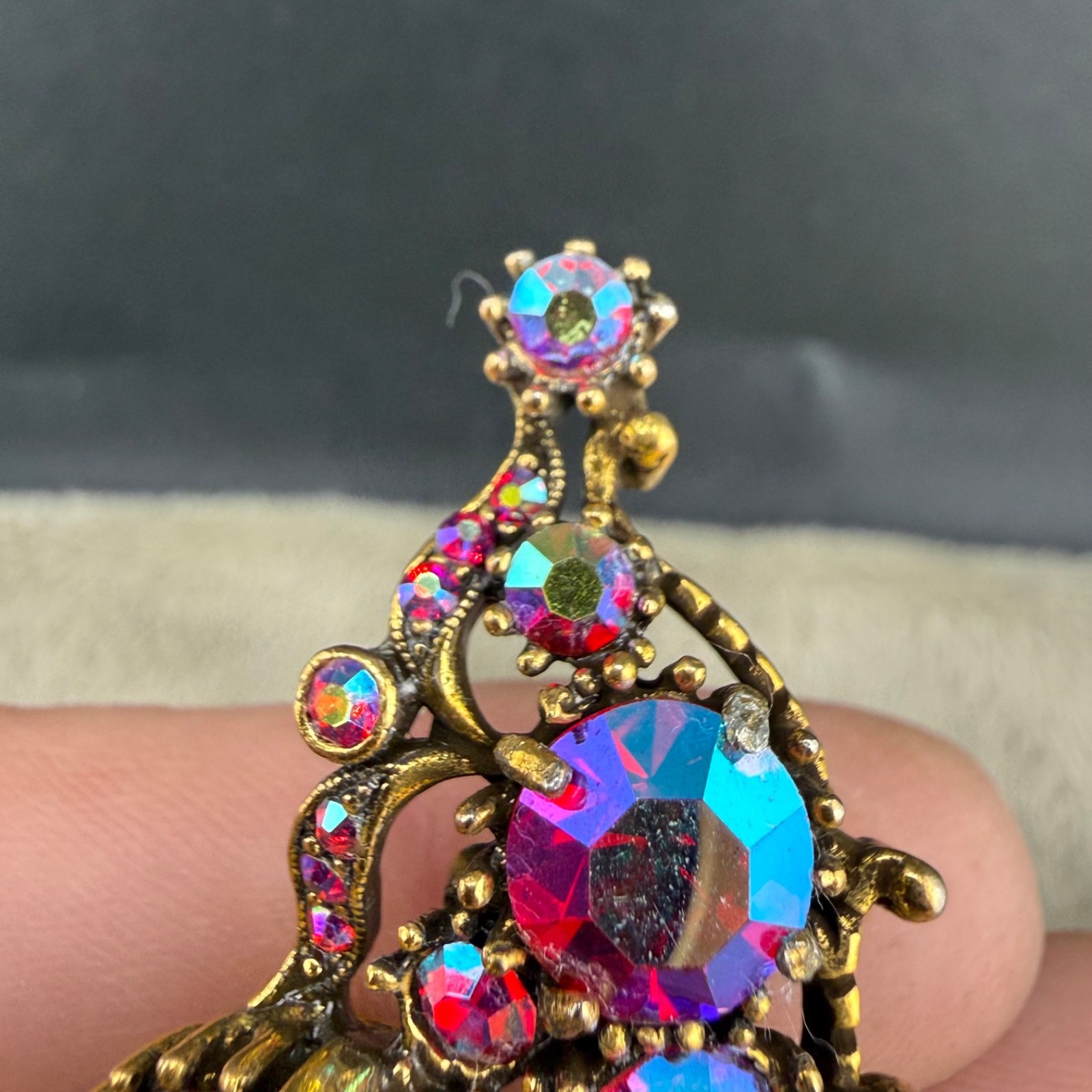 Vintage Hollycraft Rhinestone Clip On Earrings Dragon Gold Tone Pink