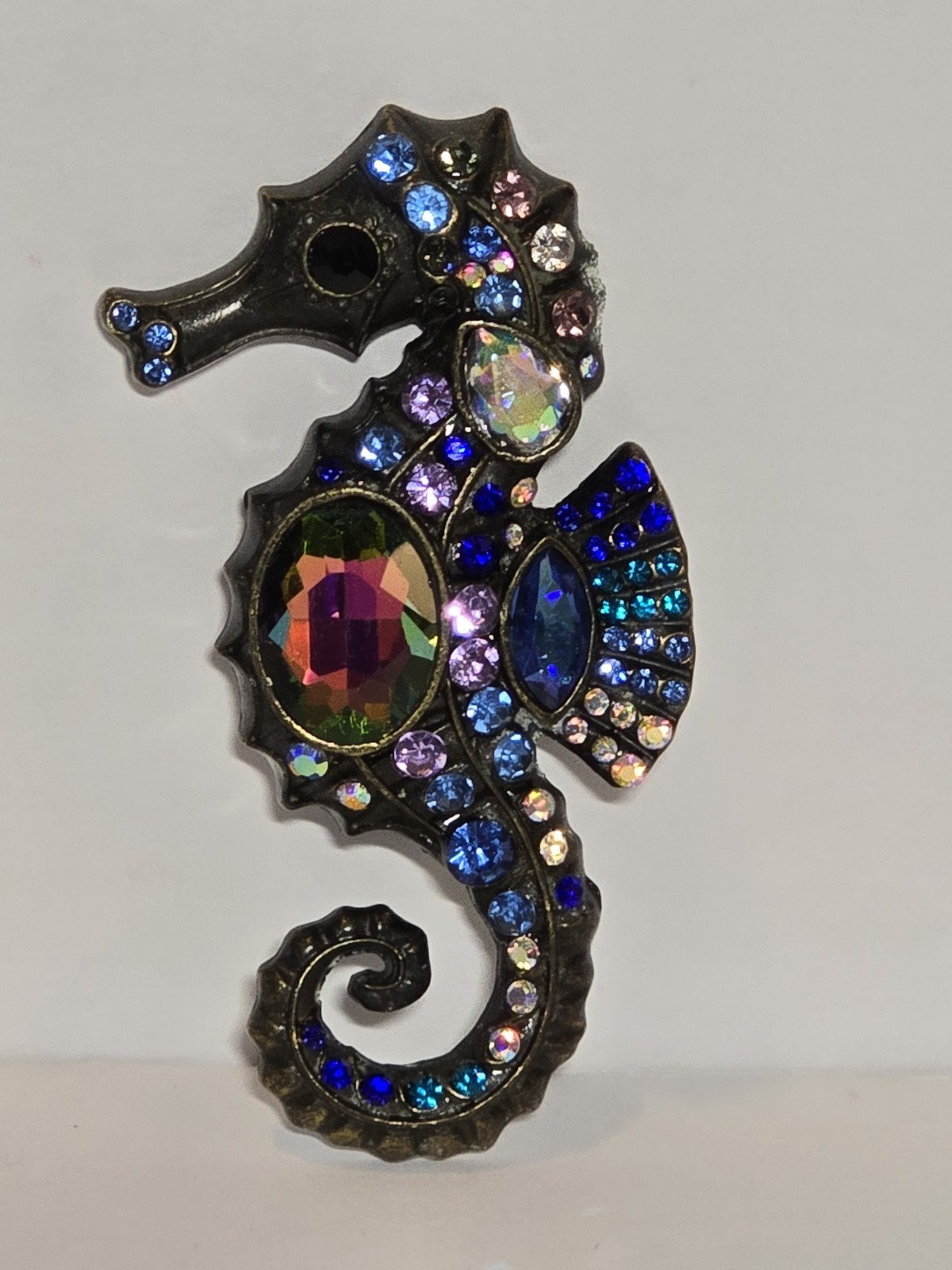 Seahorse Rhinestone Brooch Pin 3.25″ Multicolor Sea Life Beach Cruise