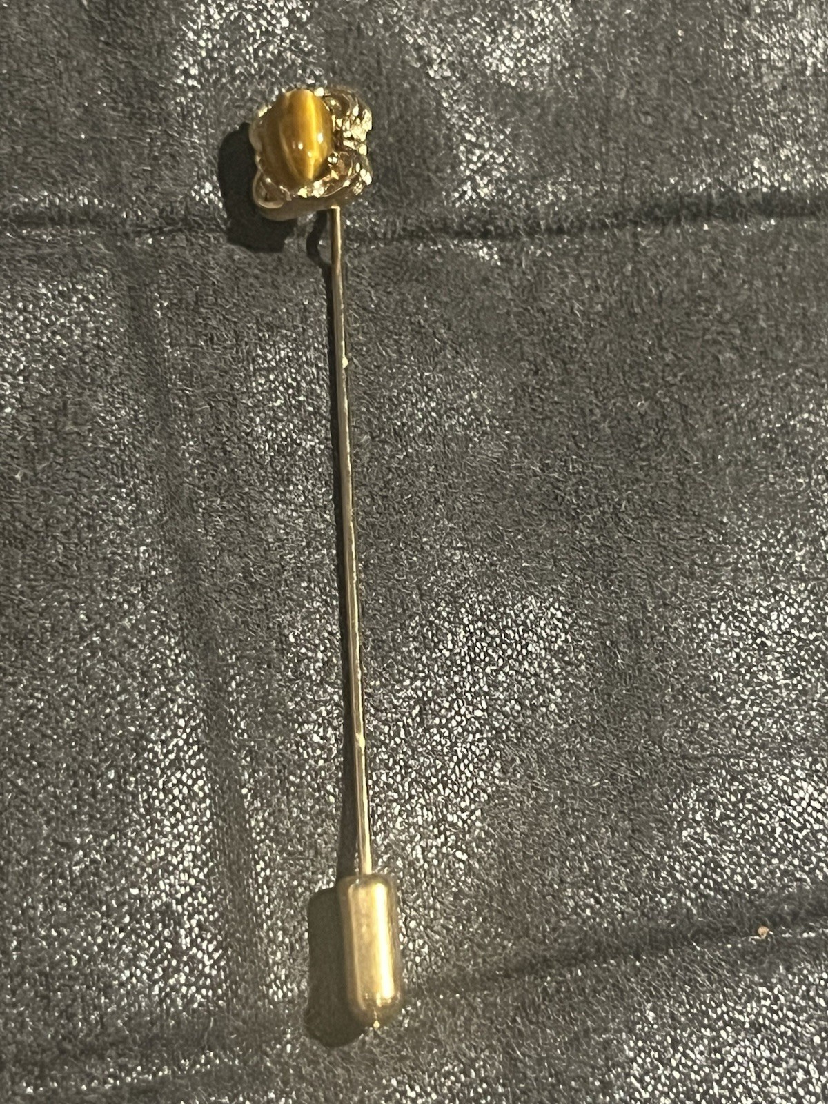Vintage 80 s Romantic Fashion Tiger Eye Stone Stick Gold Tone Filigree 2.7″