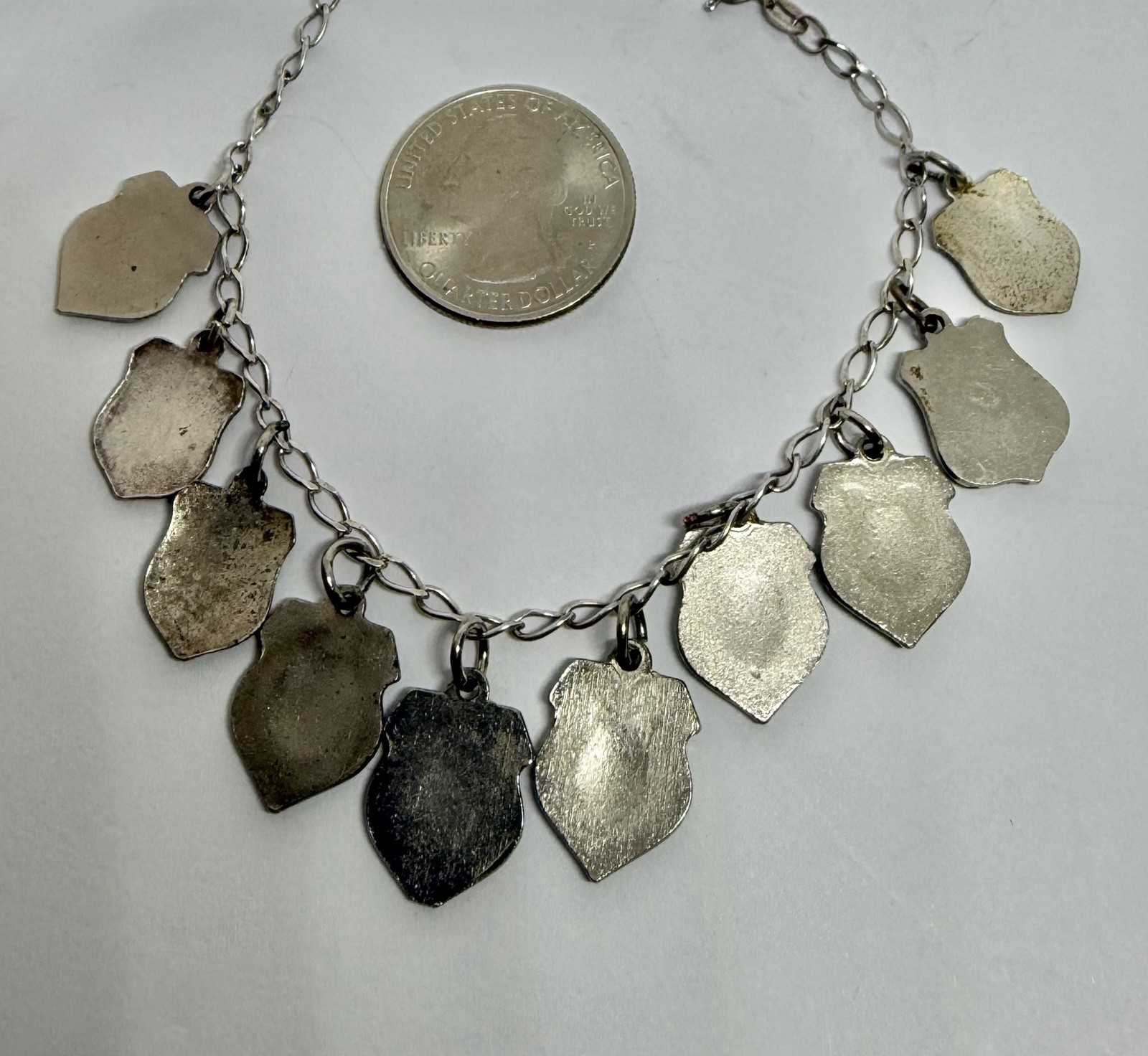 Vintage 10 Australia Tourist Historical Sites Shield Charms 925 Bracelet 7 3/4”